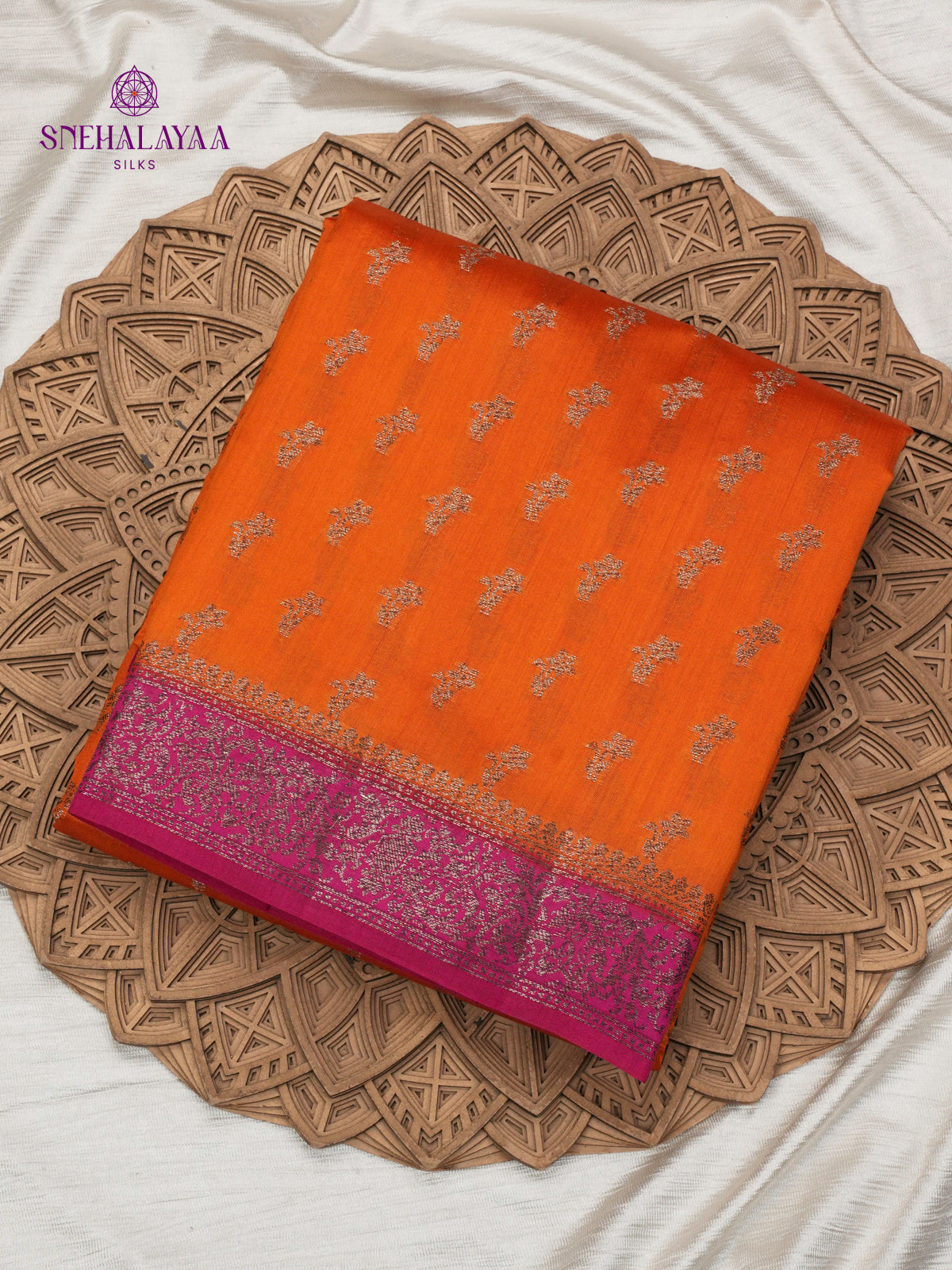 Rust Orange Banaras Chiniya Silk Saree