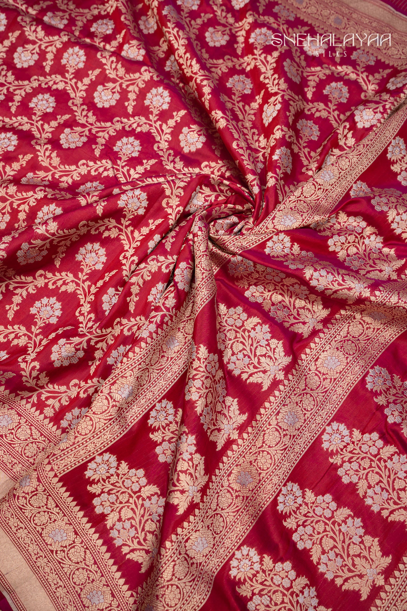 Candy Red Banaras Silk Saree
