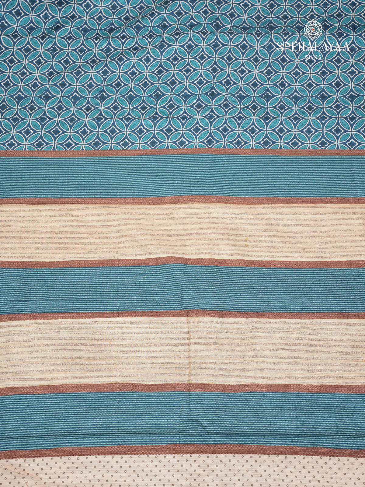 Peacock Blue Printed Tussar Saree