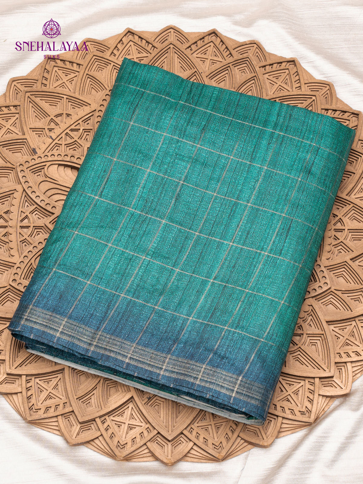 Teal Blue Jute Saree