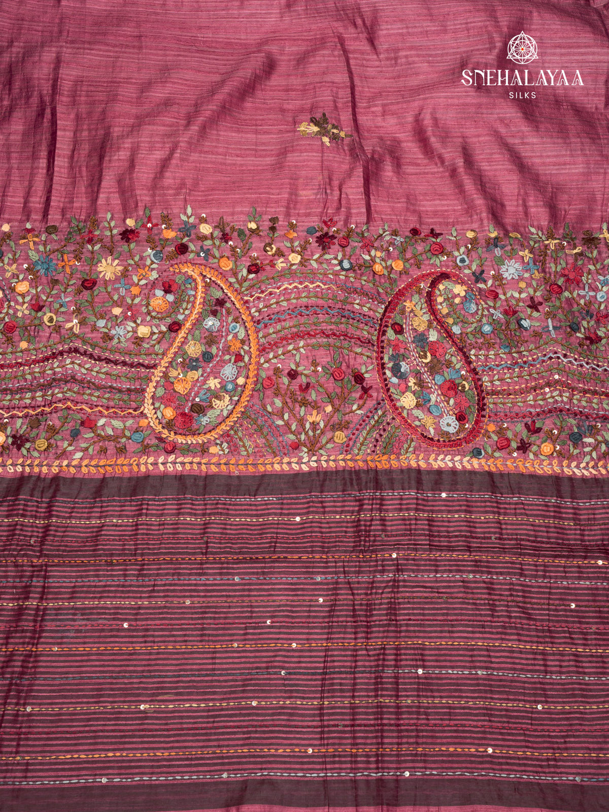 Pale Magenta Raw Silk Embroidery Saree