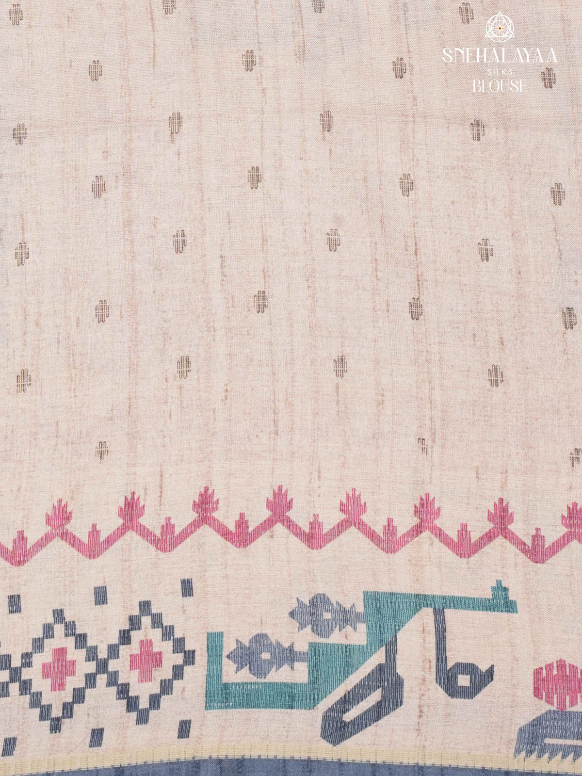 Pale Blue Printed Tussar Saree