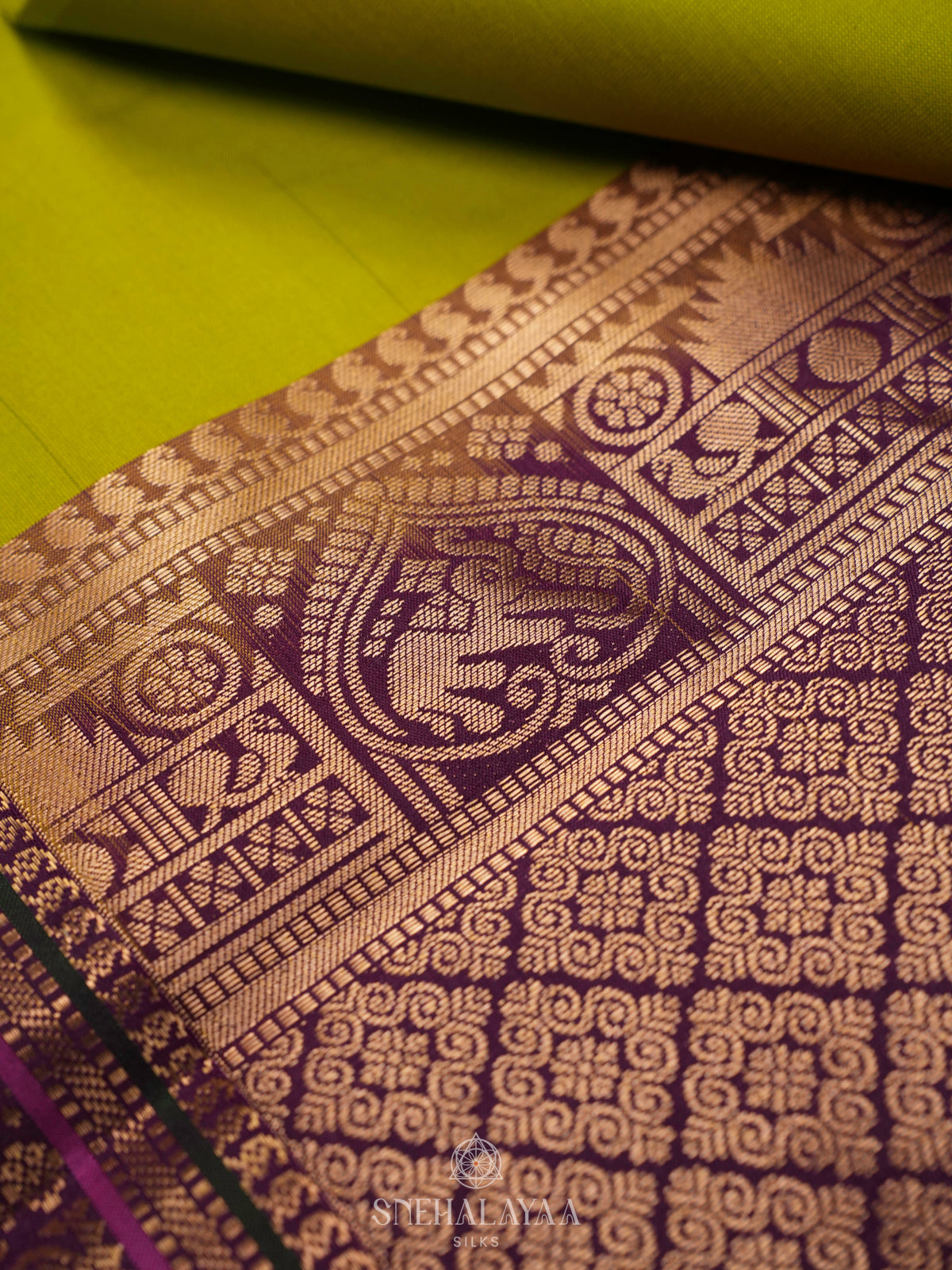 Lime Green Kanjivaram Silk Saree