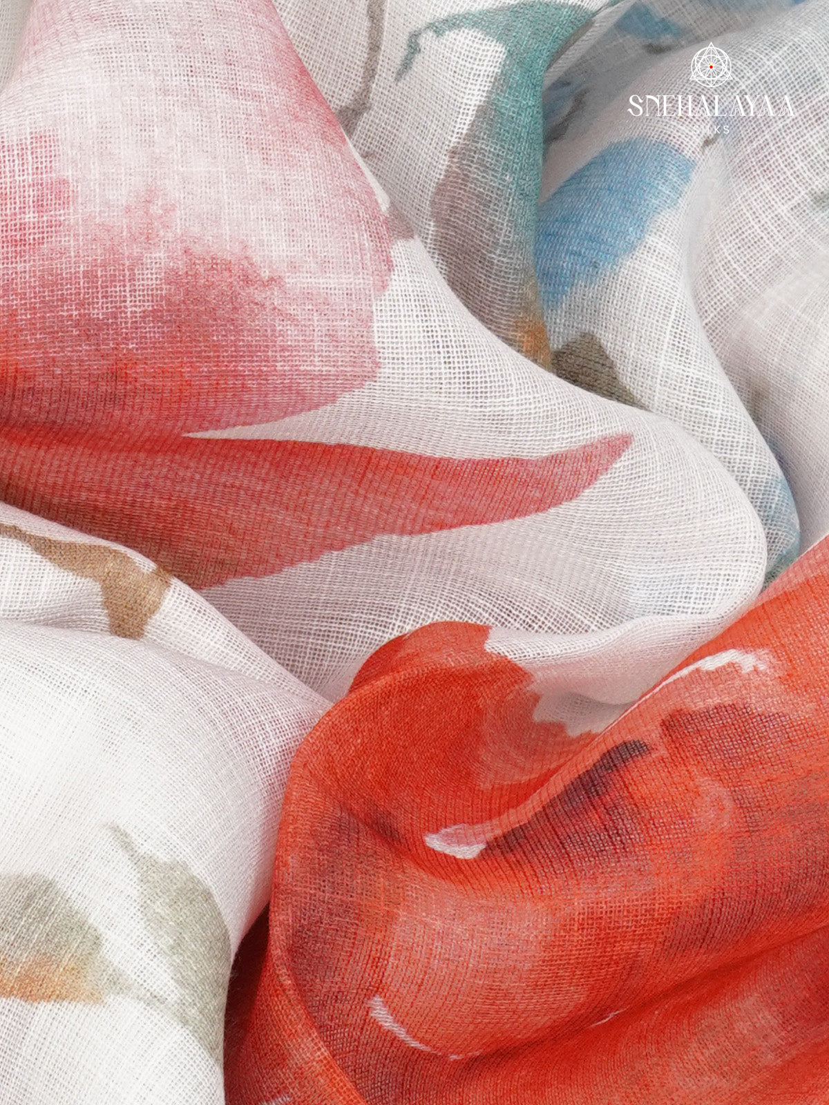 Off White Printed Linen Saree