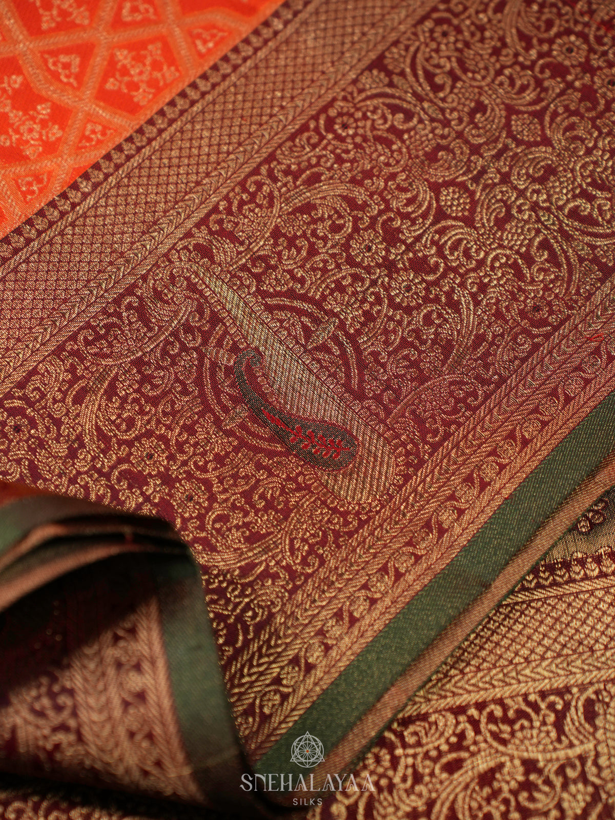 Rust Orange Kanjivaram Silk Saree