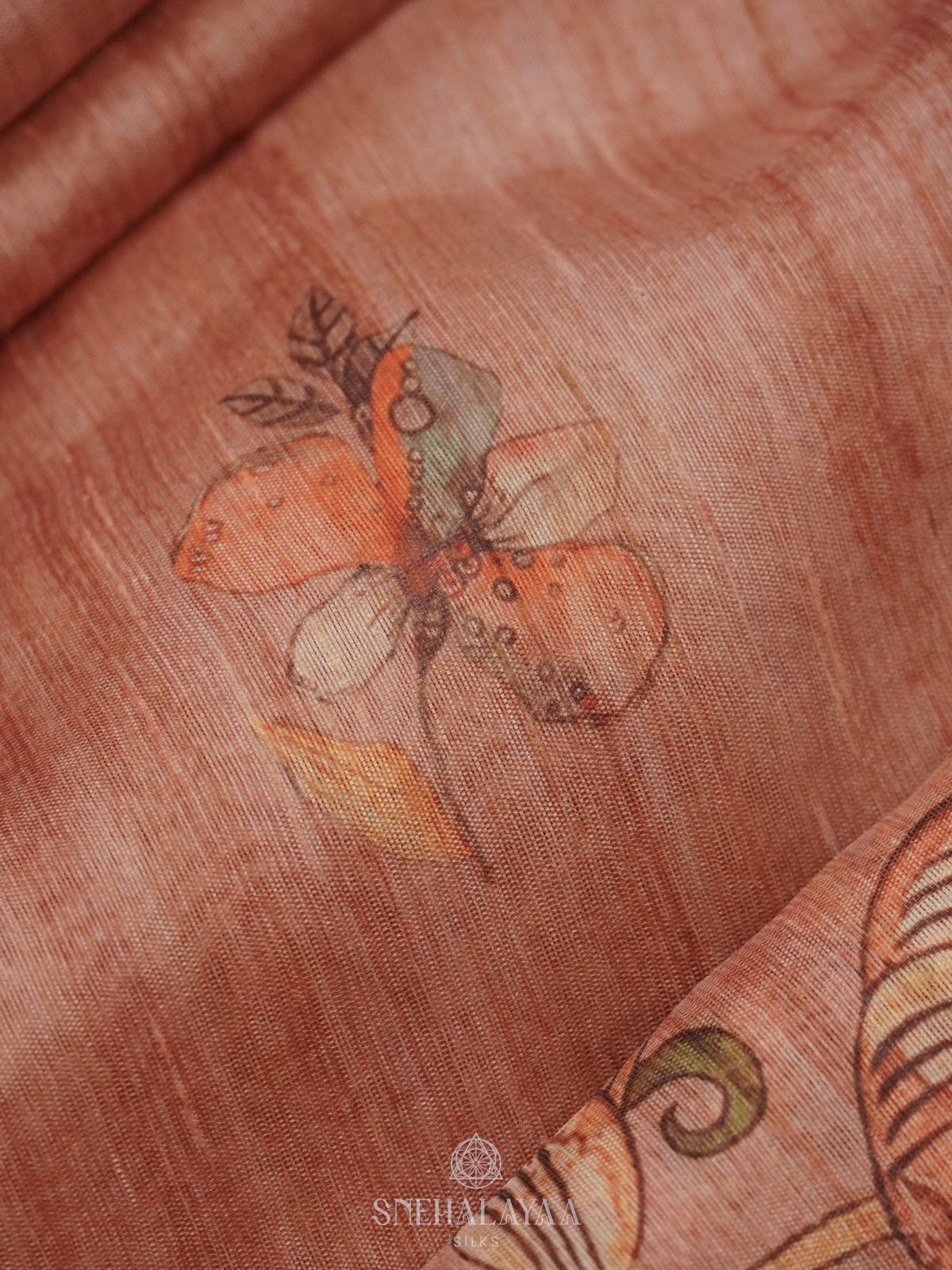 Sandal Floral Printed Tussar Saree