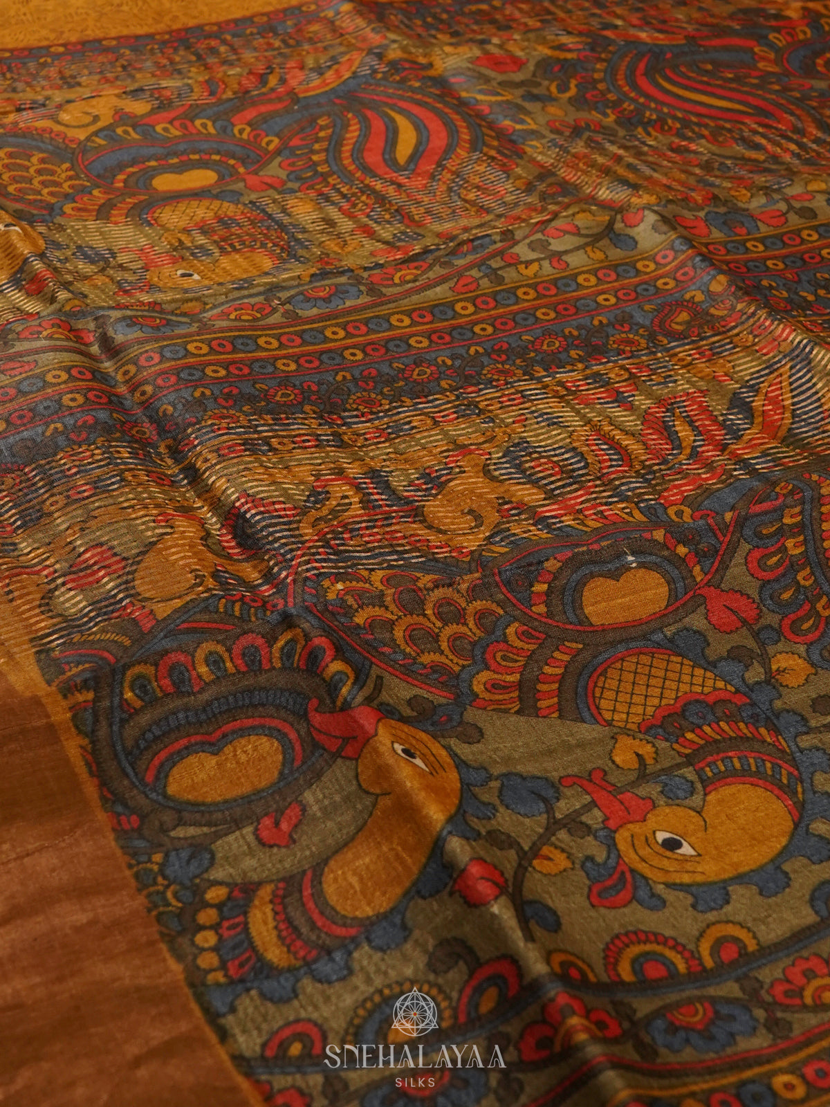 Olive Green Tussar Saree