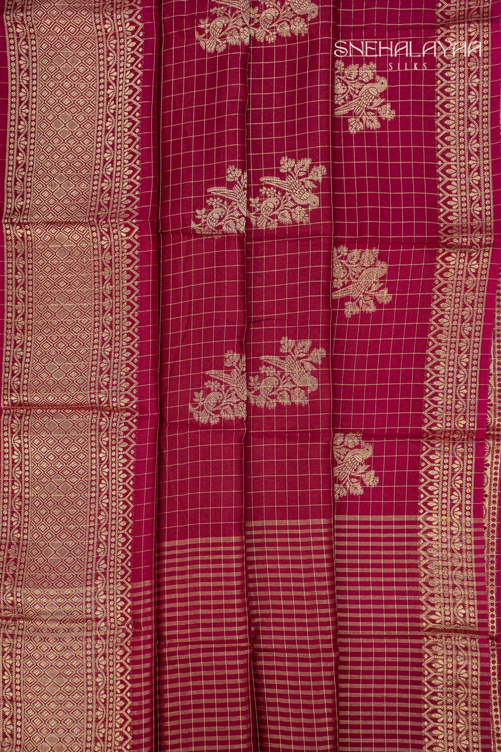 Maroon Chinon Silk Saree