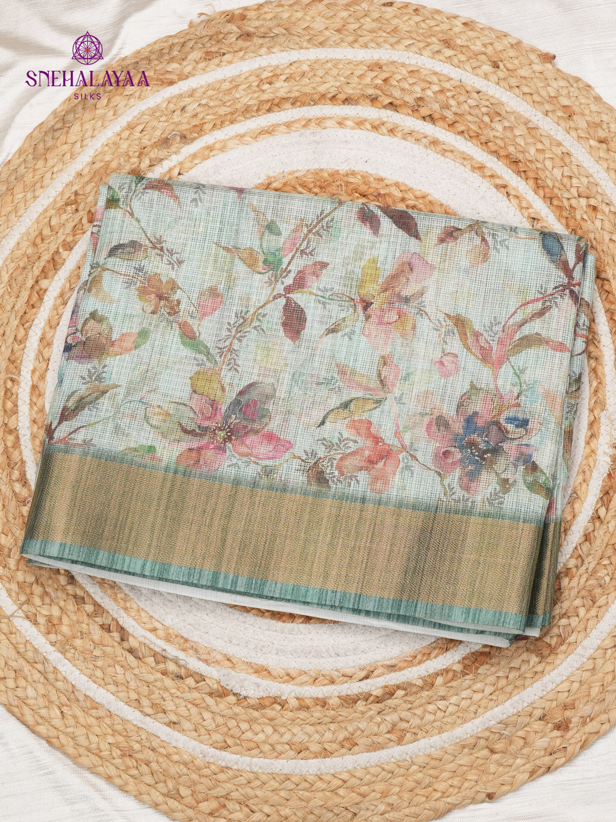 Teal Blue Printed Kota Saree