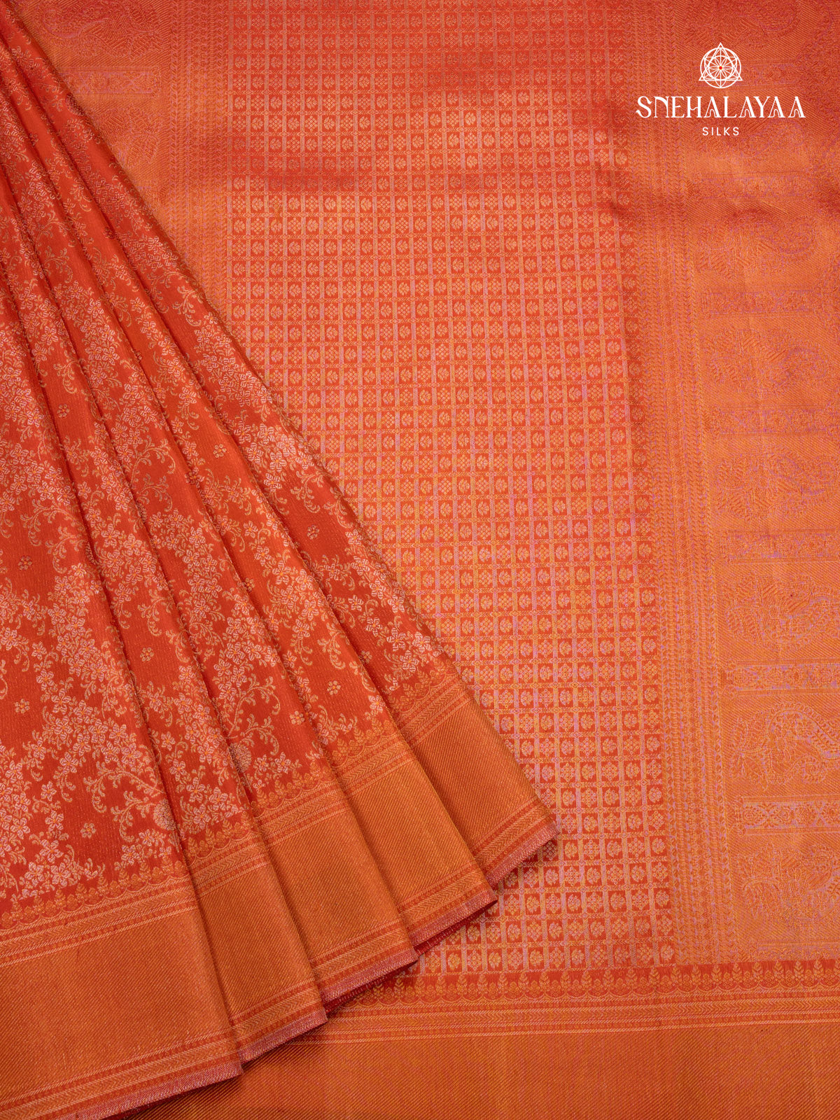 Rust Orange Kanjivaram Silk Saree