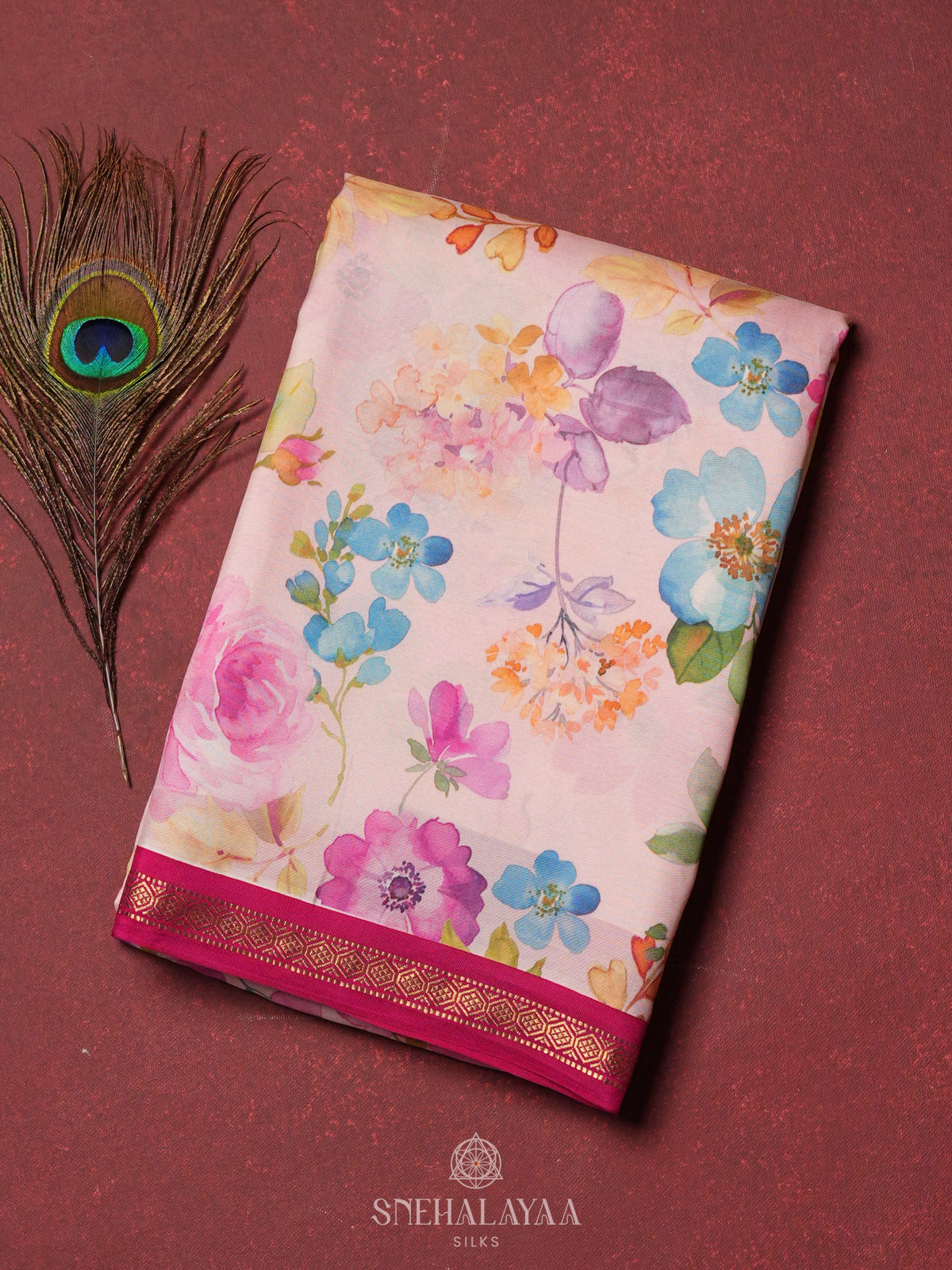 Pale Pink Printed Kanjivaram Silk Saree