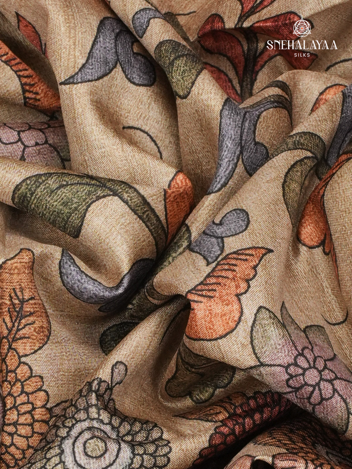 Beige With Red Border Kalamkari Tussar Saree