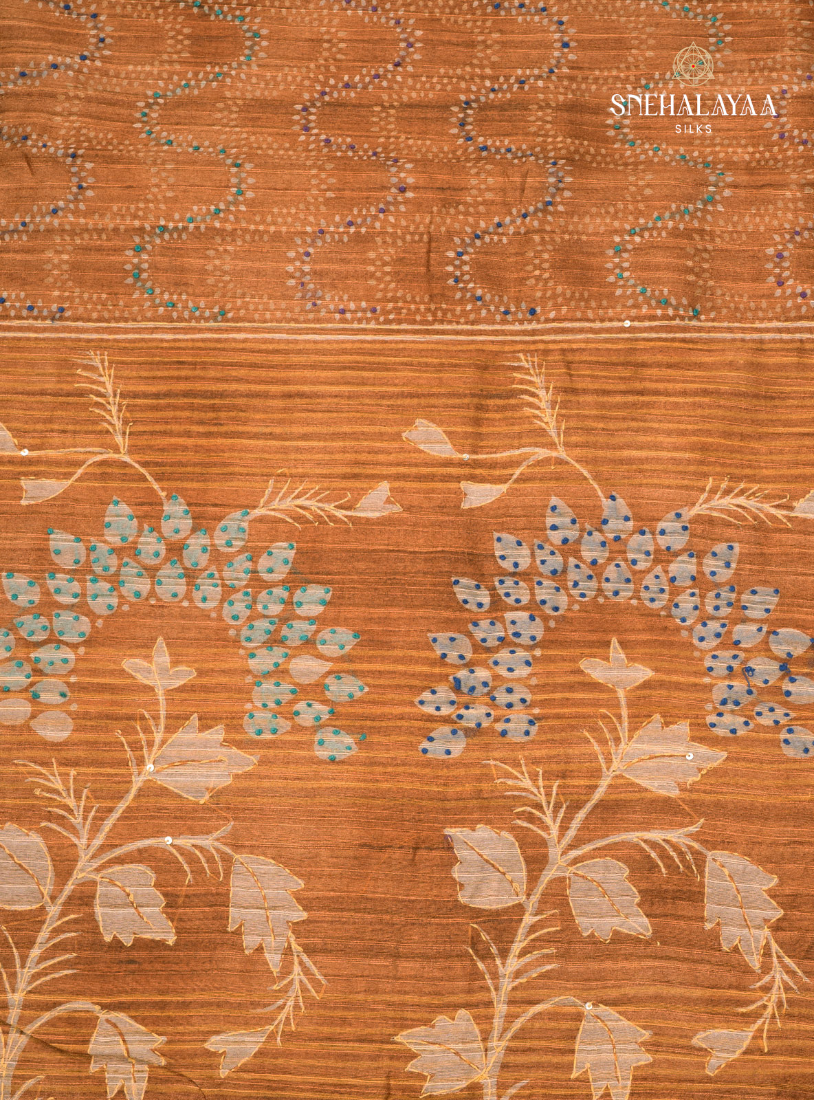 Orange Linen Embroidery Saree