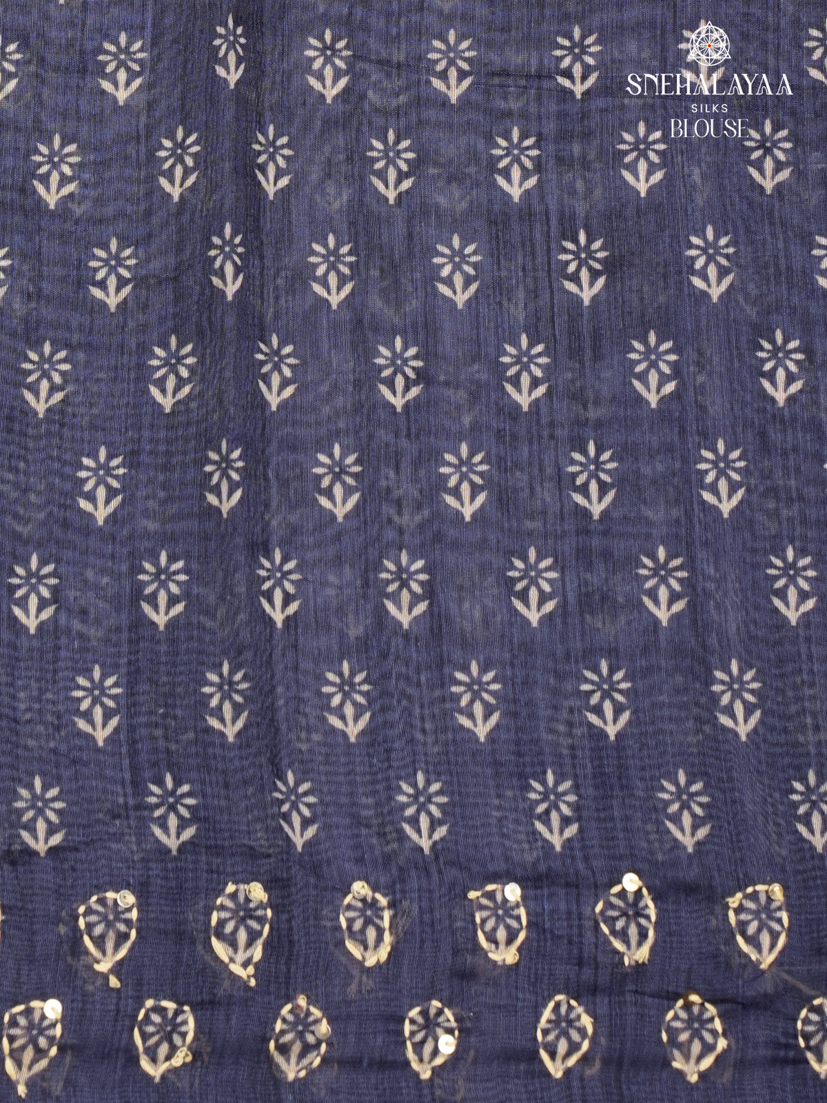 Navy Blue Linen Embroidery Saree