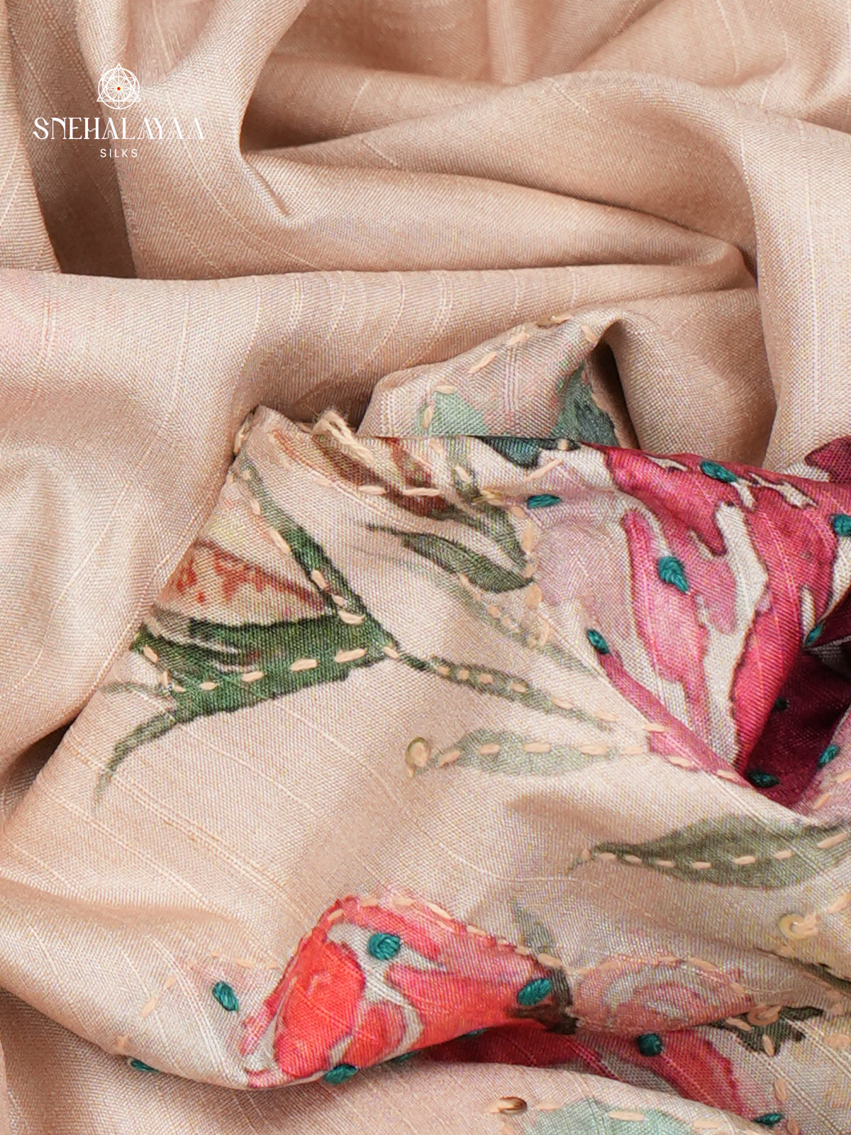 Cream Tussar Embroidery Saree