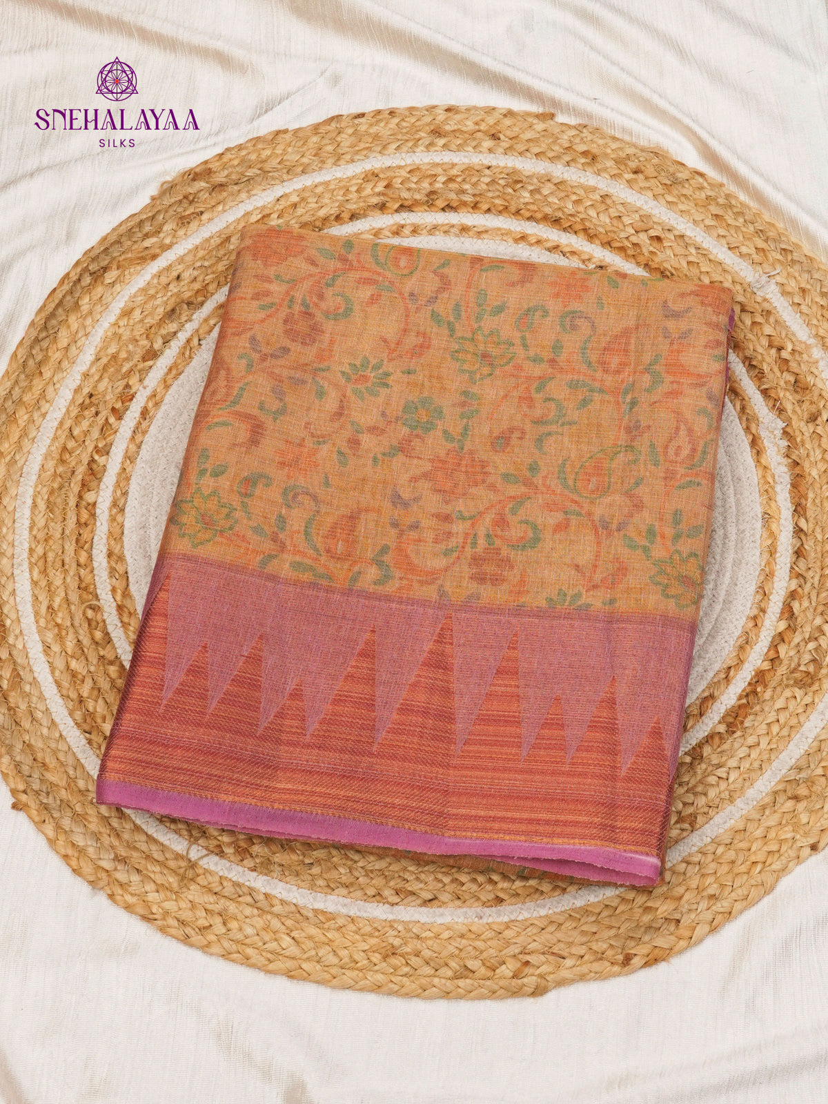 Orange With Pale Pink Linen Tissue Saree
