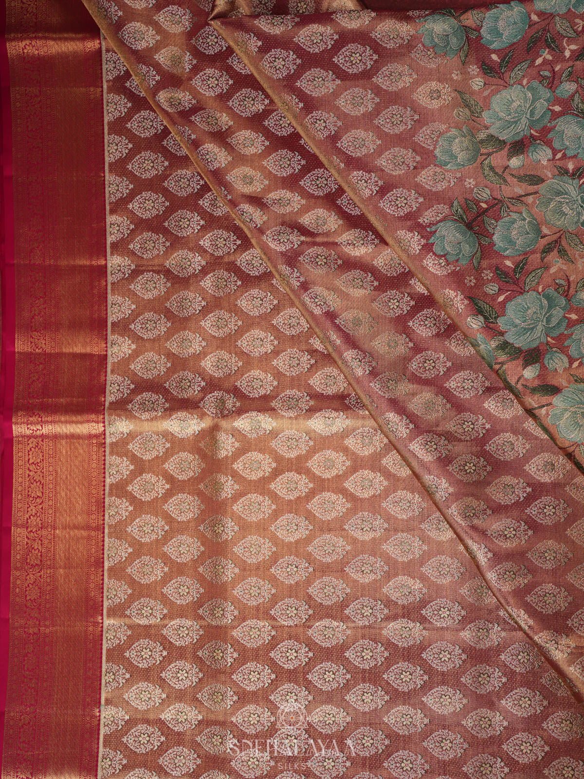 Peach Pink Kanjivaram Silk Saree