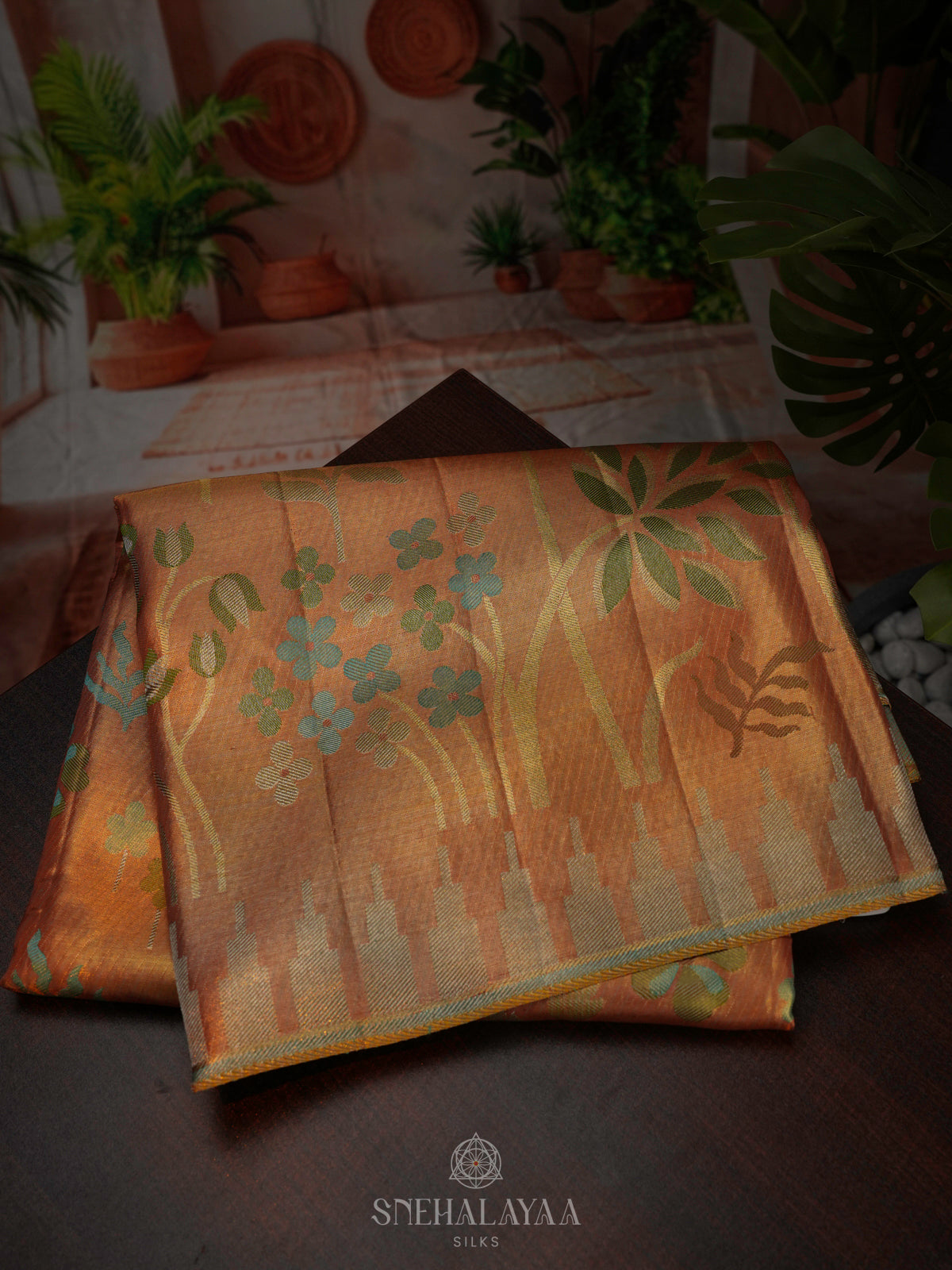 Golden Kanjivaram Silk Saree