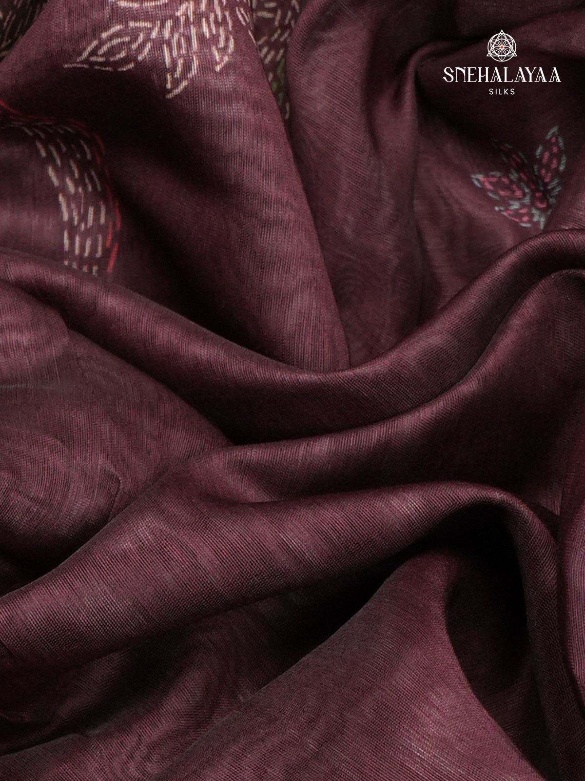 Burgundy Printed Linen Saree