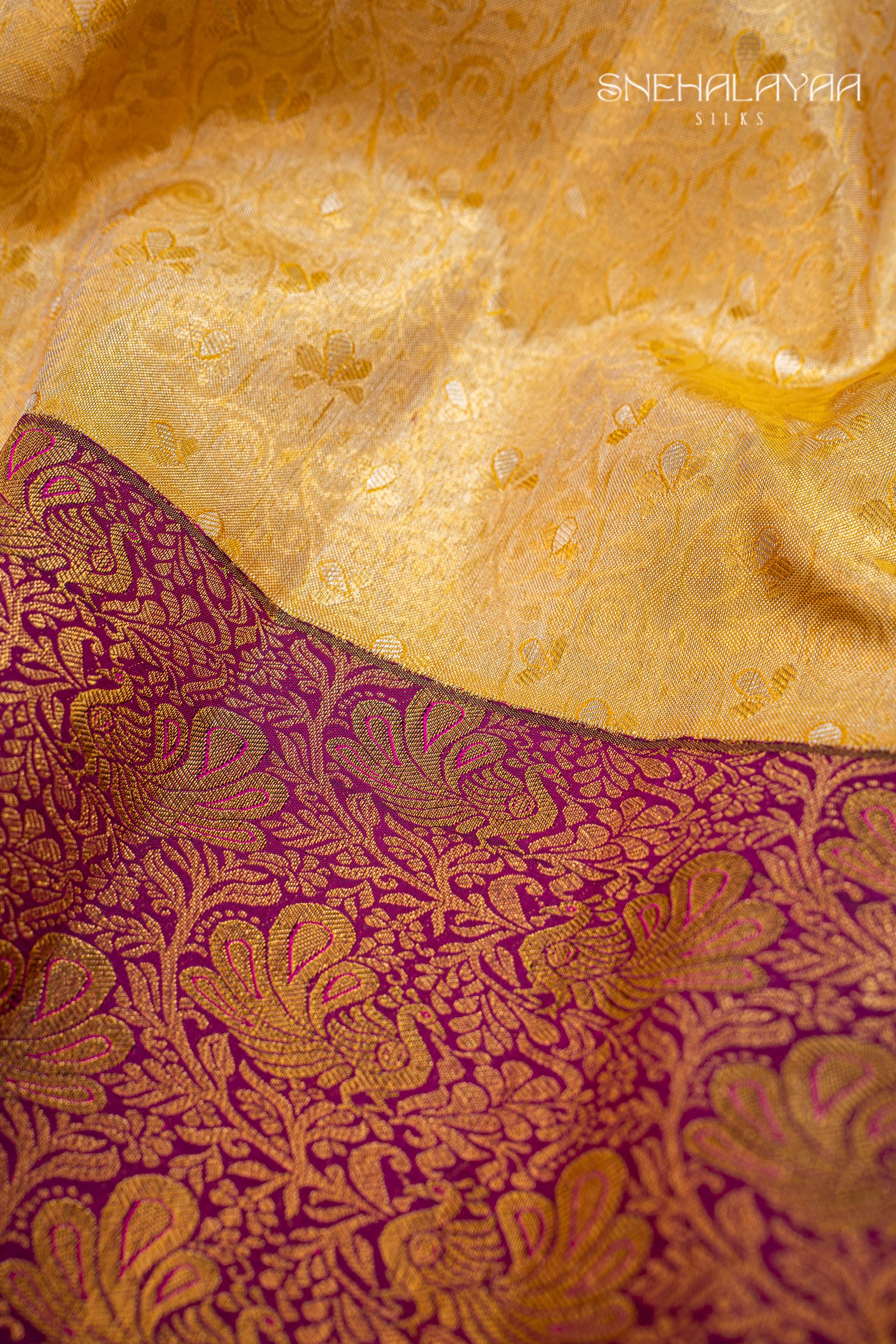 Golden Yellow Kancheevaram Tissue Silk Saree
