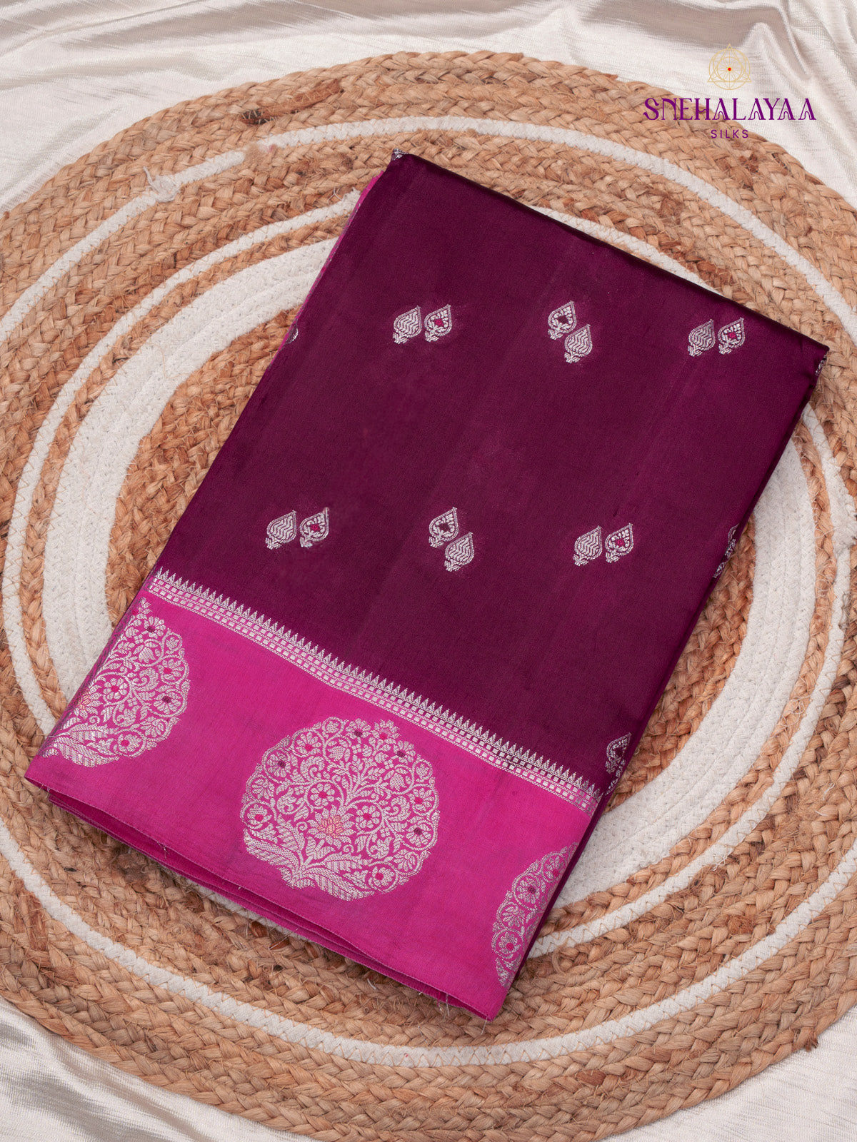 Burgundy Banaras Dupion Saree