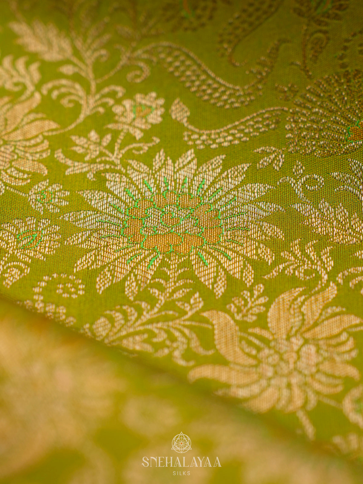 Lime Green Kanjivaram Silk Saree