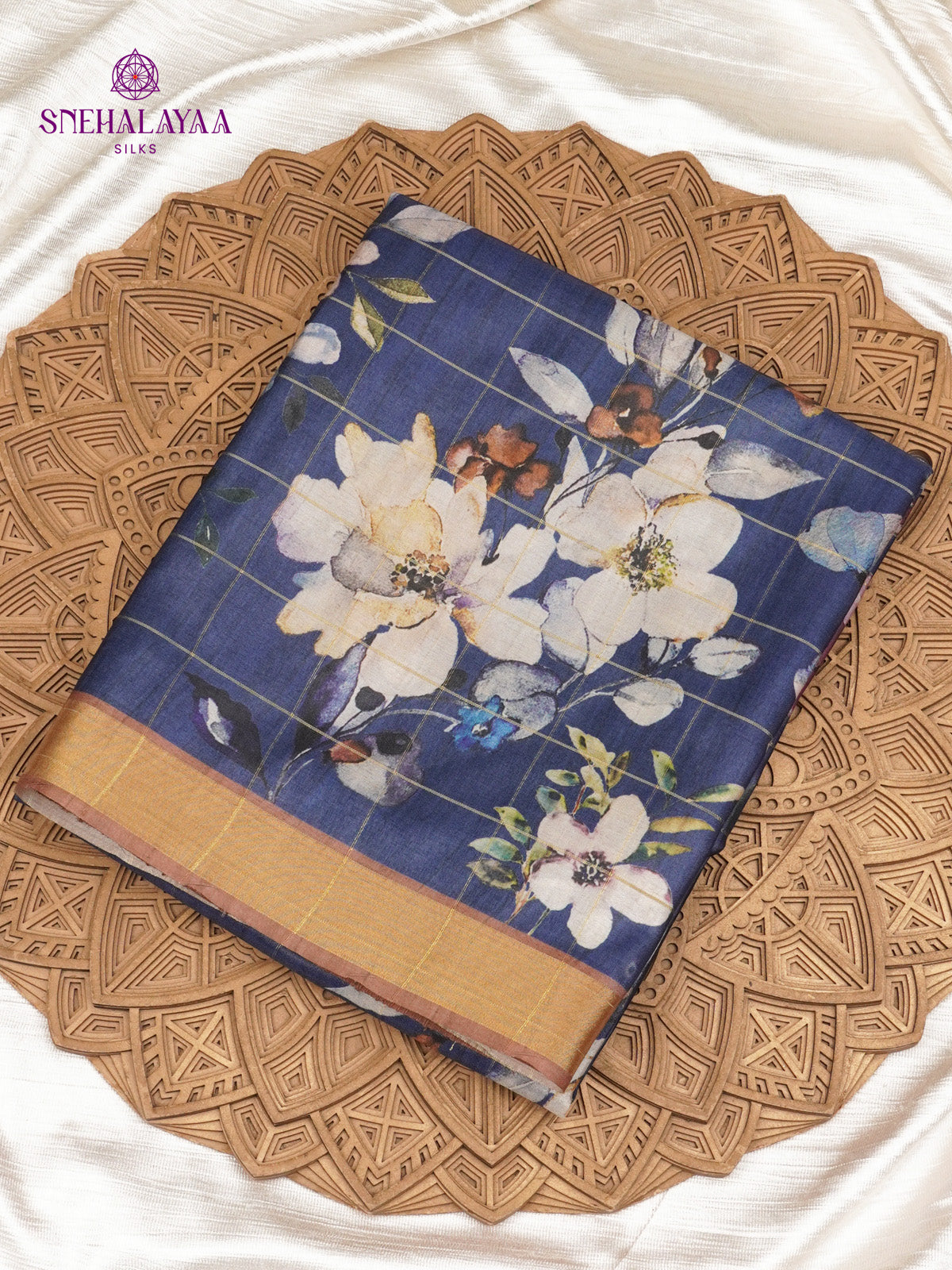 Navy Blue Tussar Saree