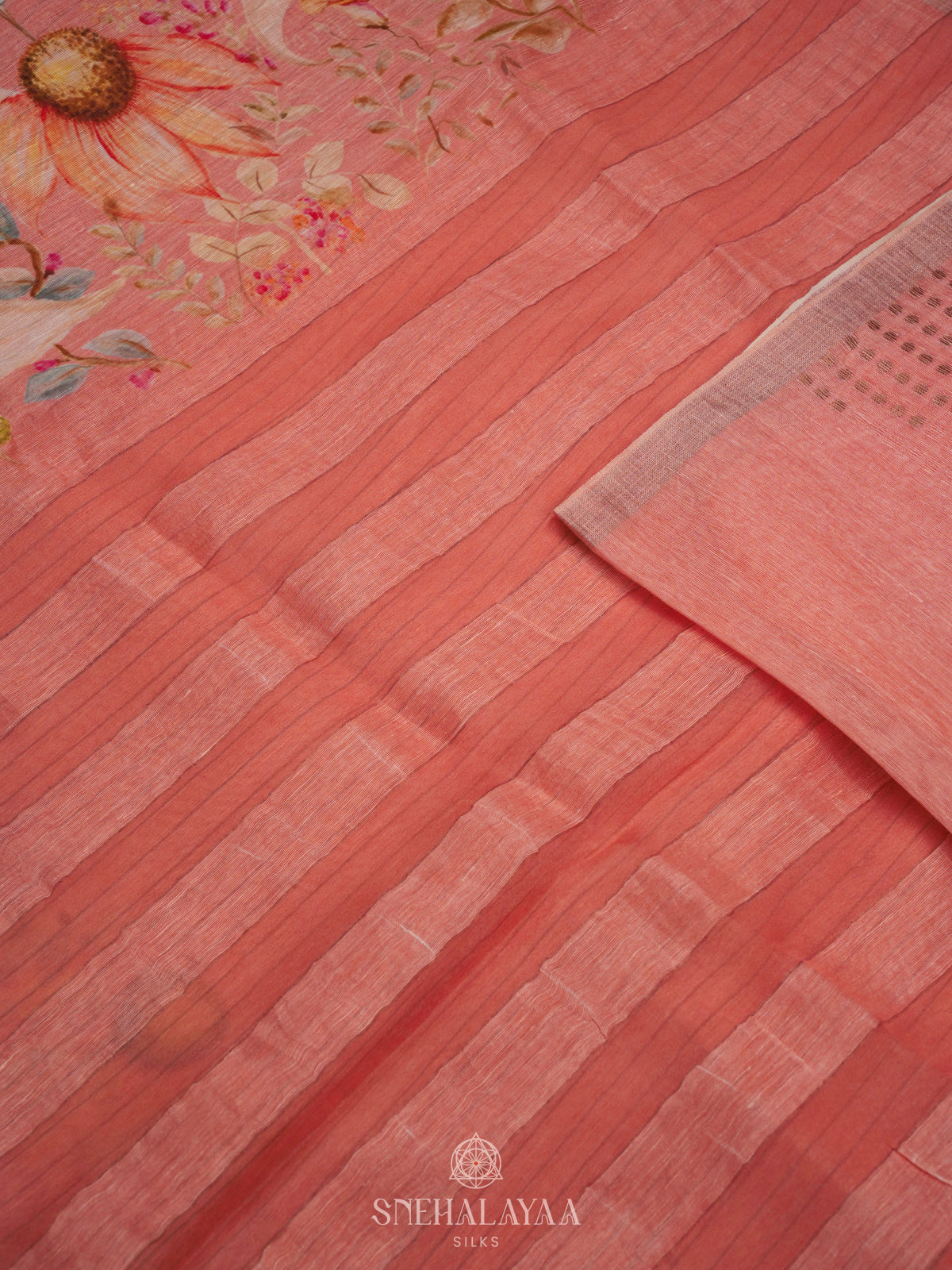 Peach Linen Kora Silk Saree