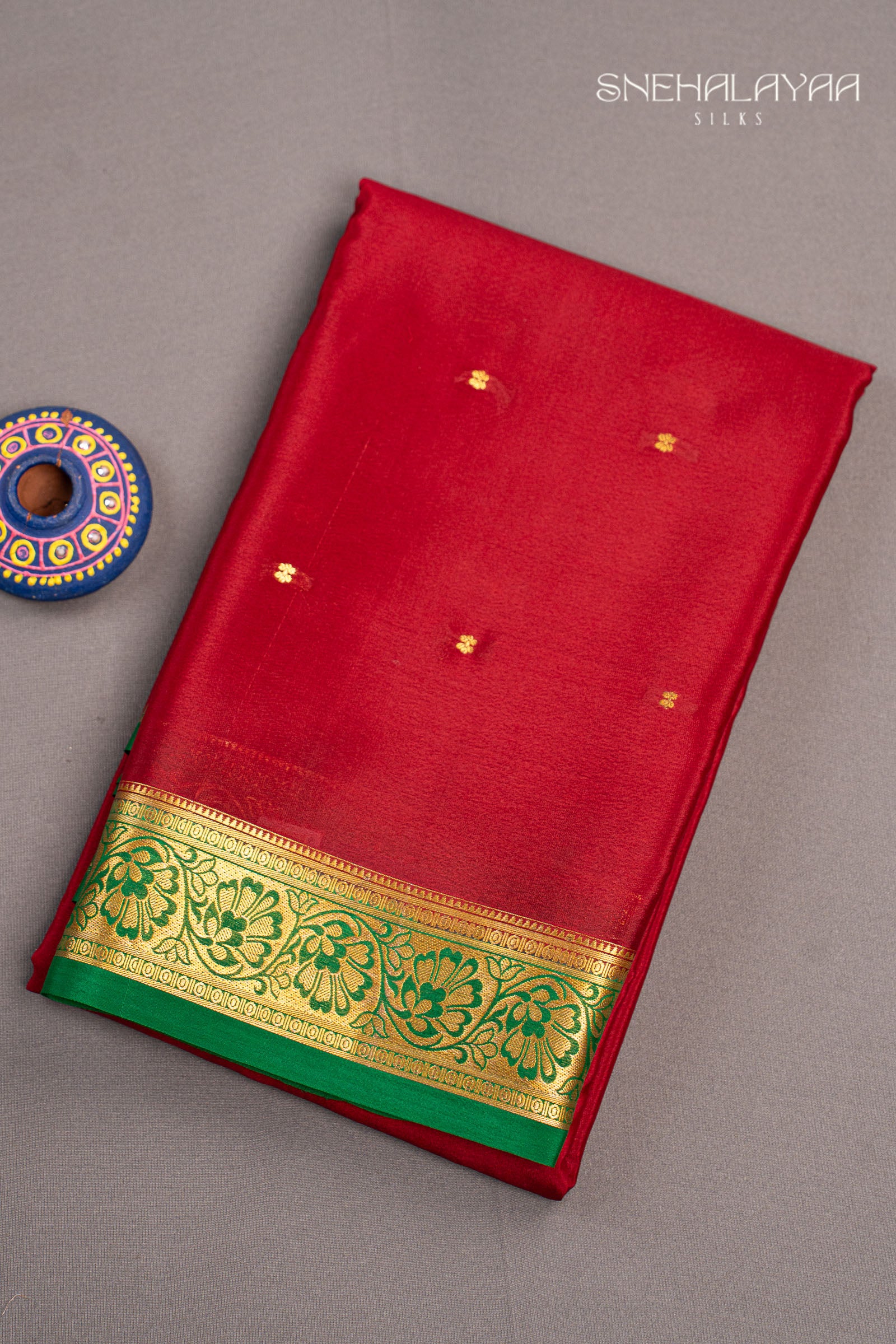Crimson Red Mysore Crepe Silk Saree