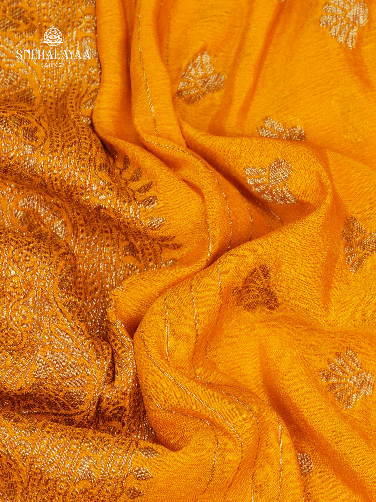 Mango Yellow Banaras Crepe Silk Saree