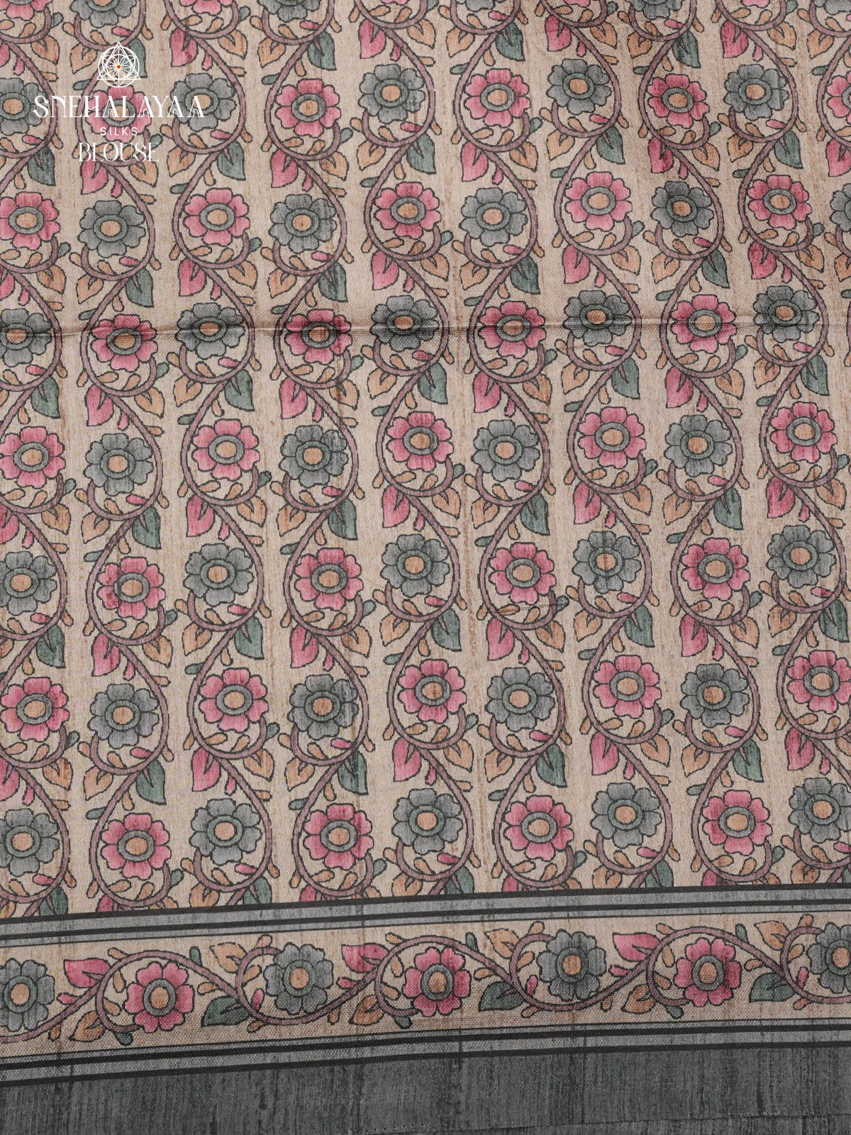 Grey Tussar Embroidery Saree