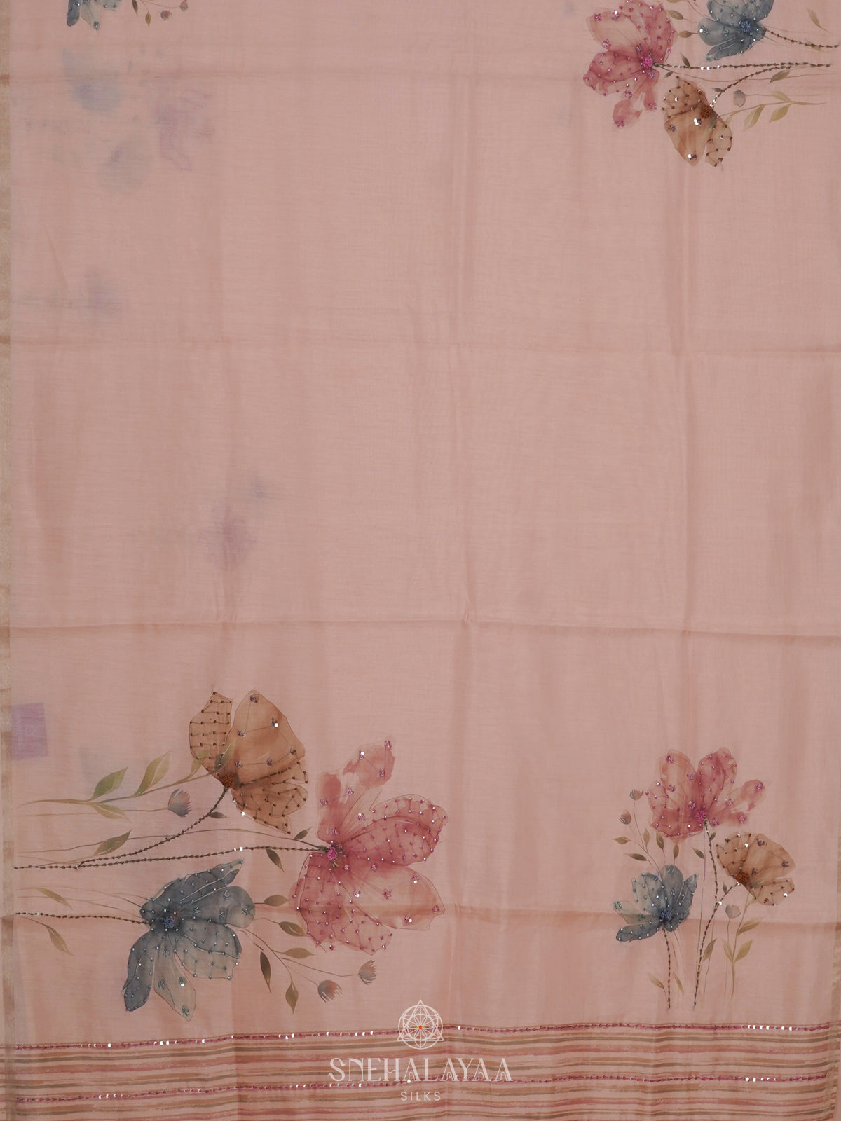 Pale Pink Munga Tussar Embroidery Saree