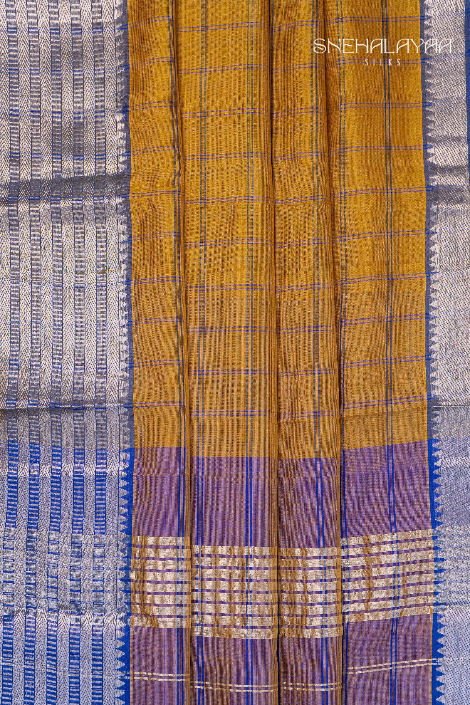 Mustard Yellow Mangalgiri Silk Saree