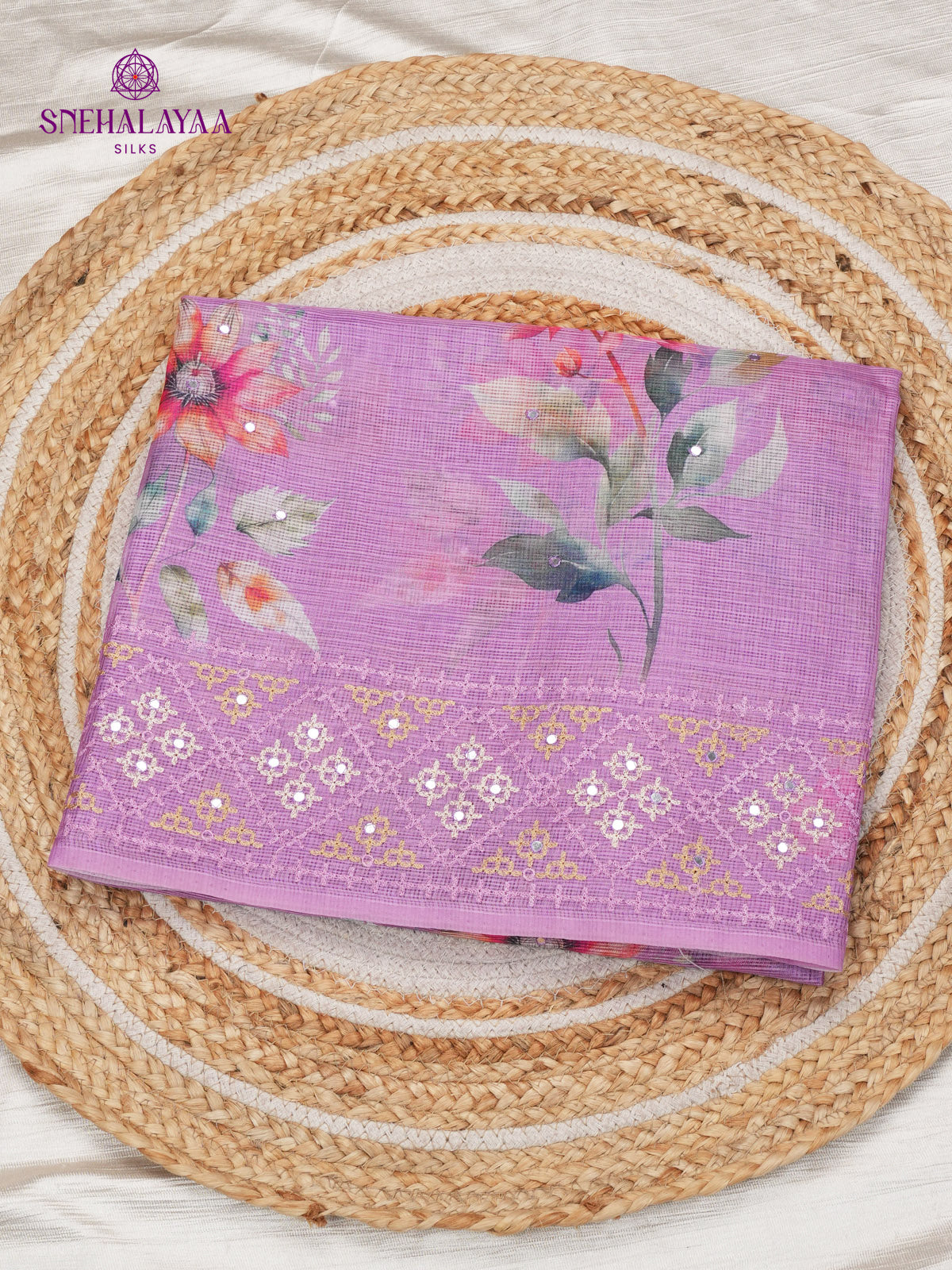 Lilac Kota Embroidery Saree