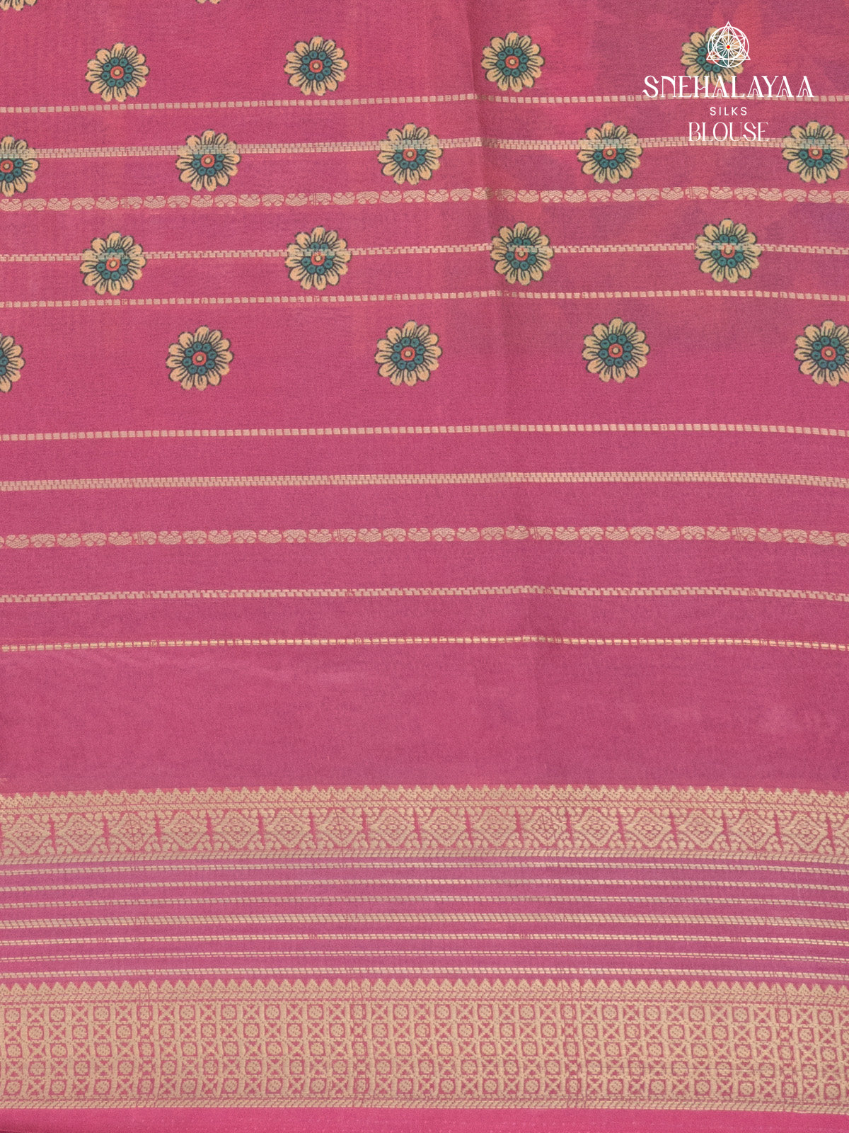 Pastel Pink Printed Mysore Silk Saree