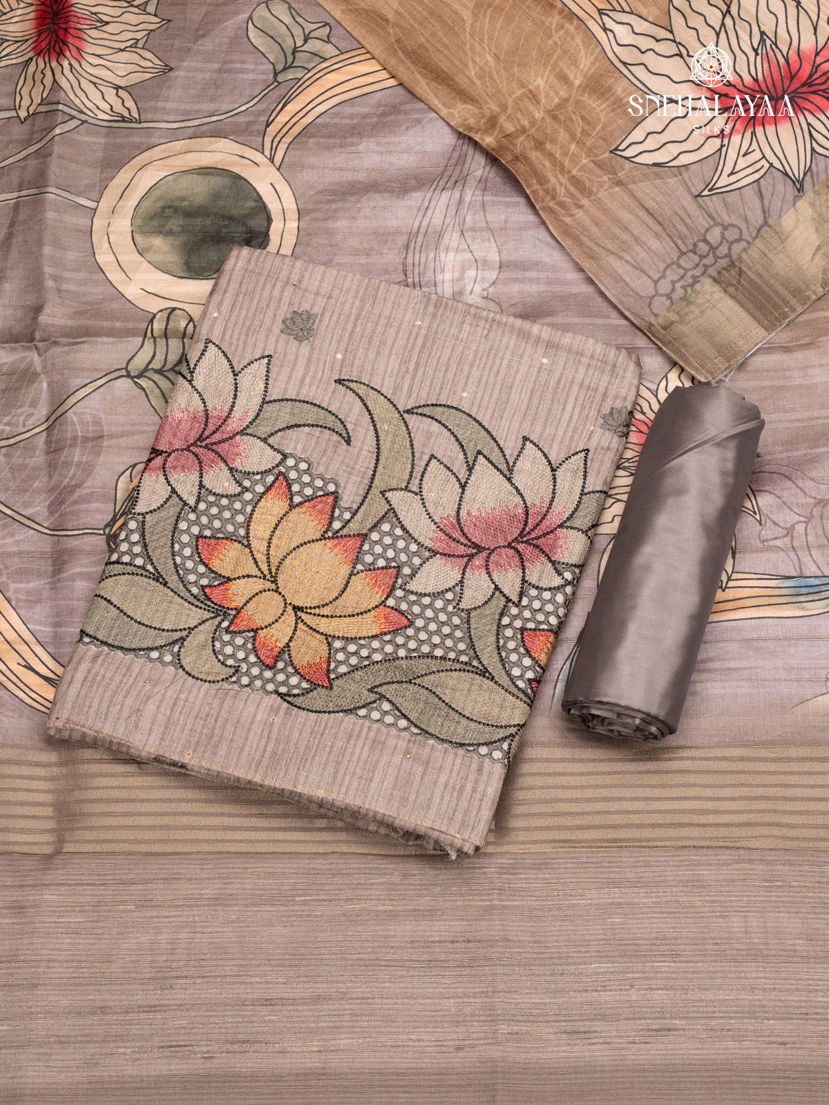 Grey Tussar 3-Piece Salwar Suit Material