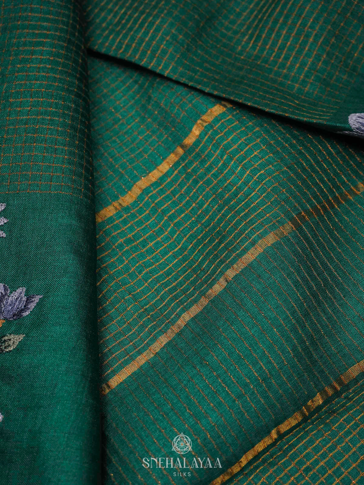 Peacock Blue Tussar Embroidery Saree