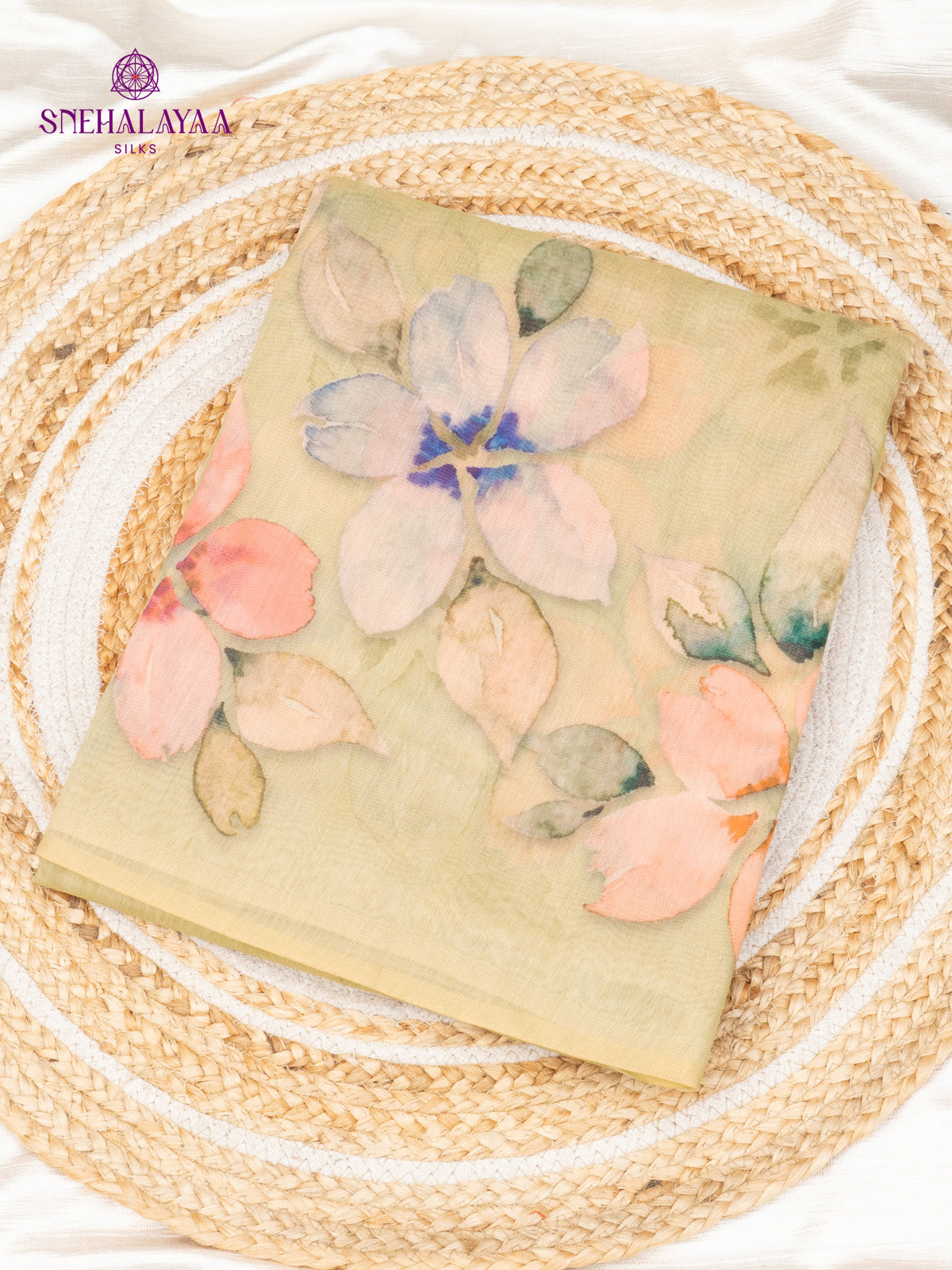 Olive Green Linen Saree