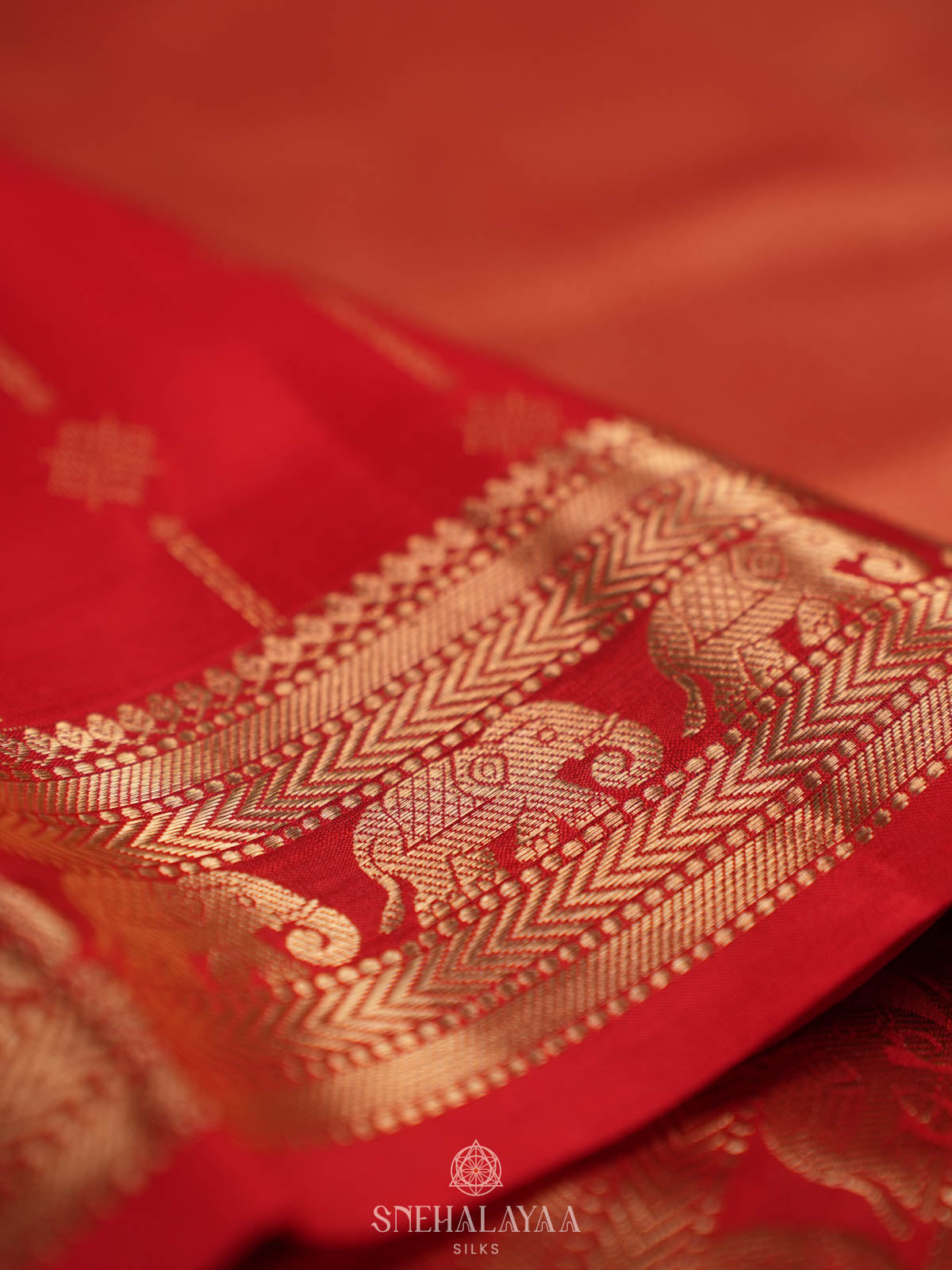 Vermillion Red Kanjivaram silk saree