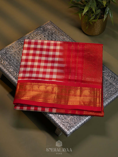 Red Checks Kanchi Silk Cotton Saree