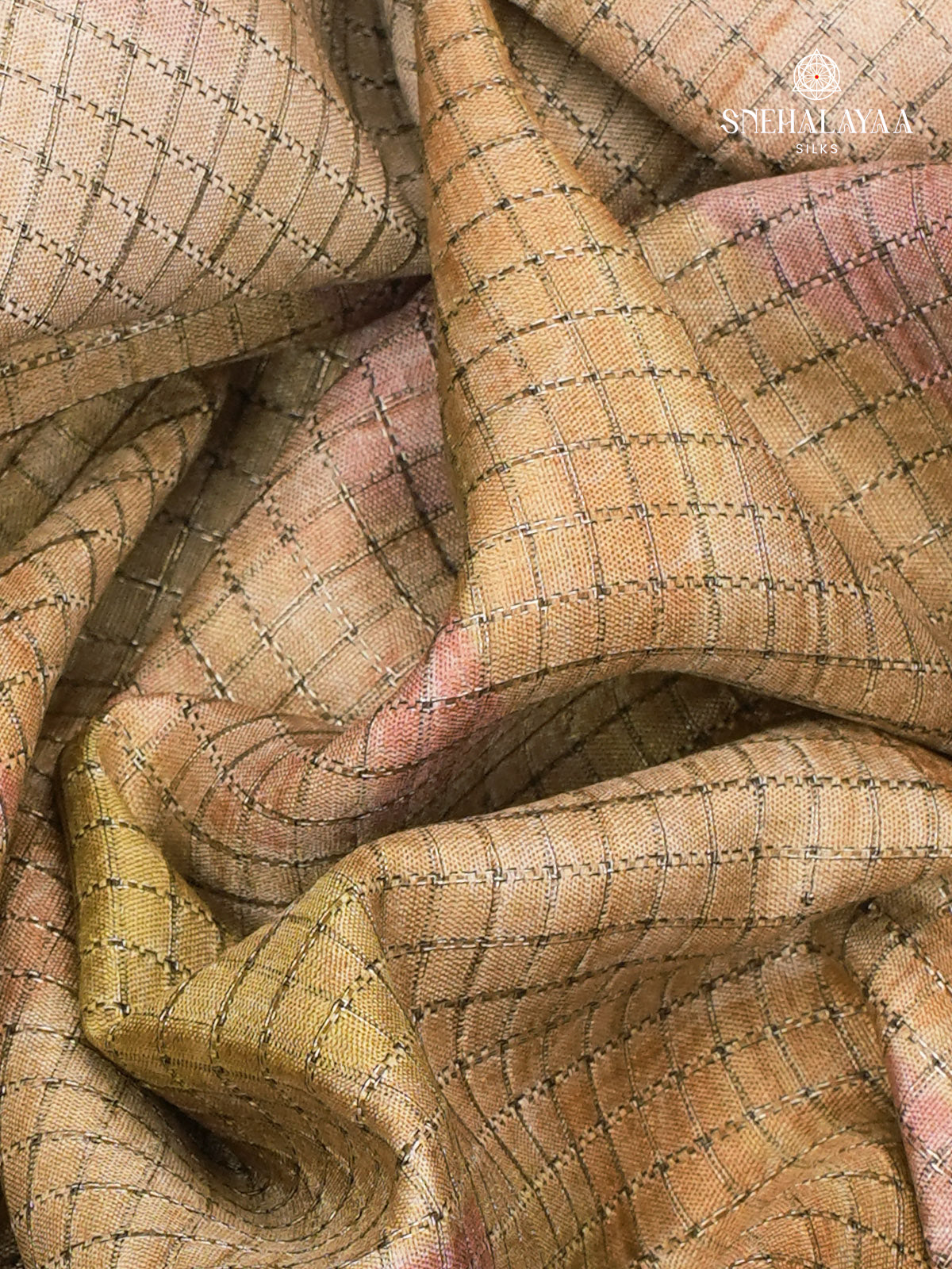 Mustard Floral Printed Tussar Saree