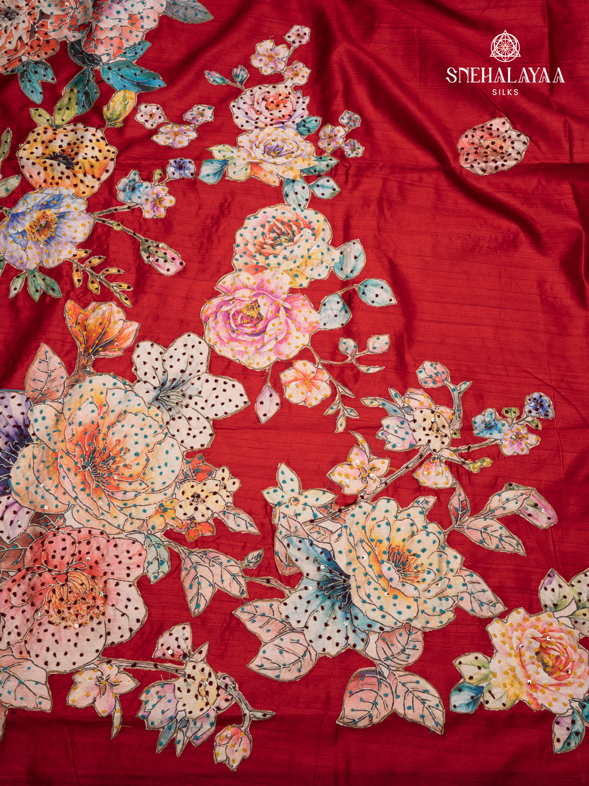 Red Raw Silk Embroidery Saree