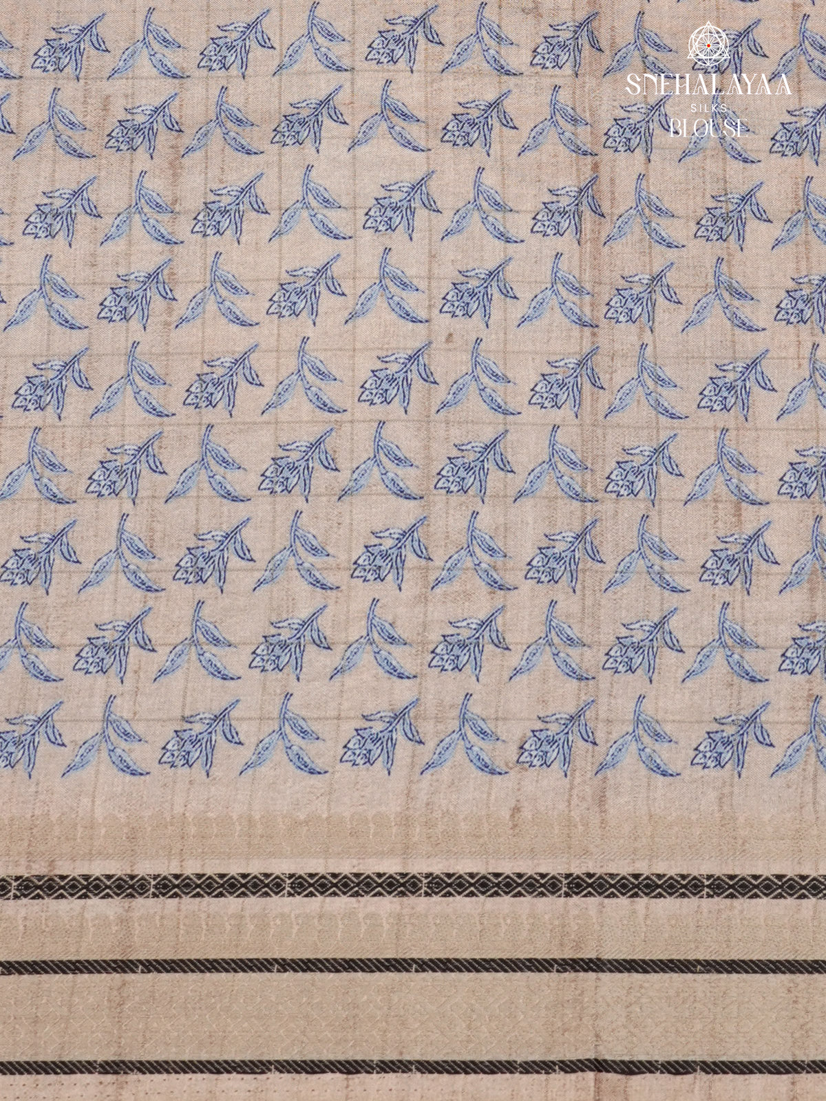 Pastel Blue Floral Printed Tussar Saree