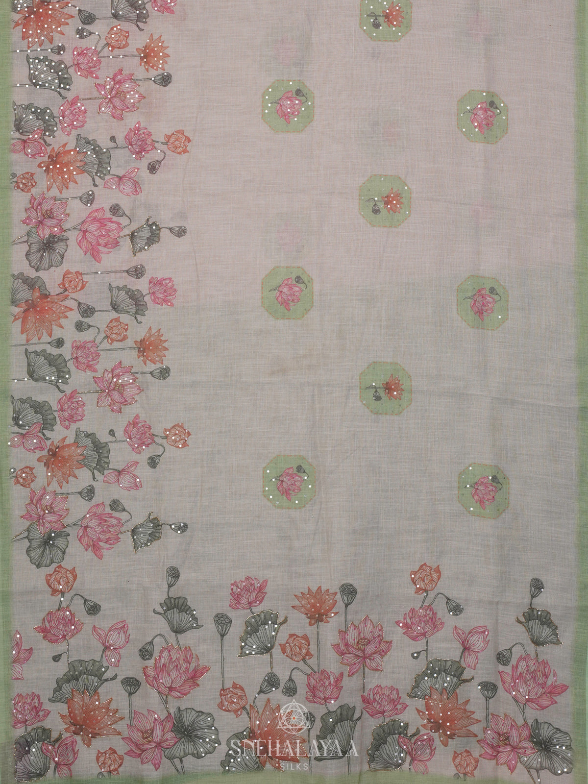 Off White Linen Embroidery Saree