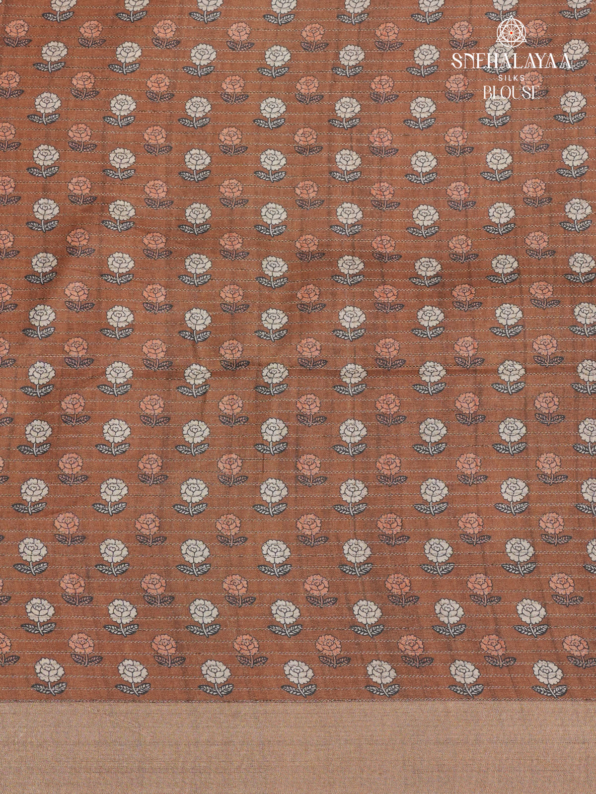 Orange Floral Printed Tussar Saree