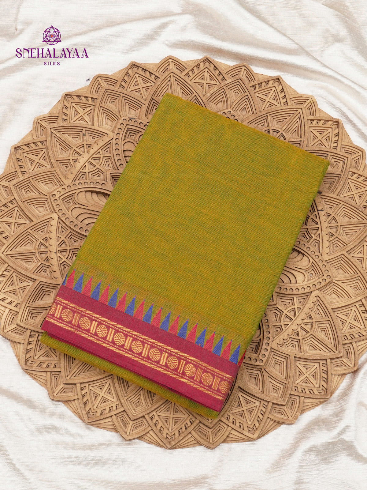 Olive Green Chettinad Cotton Saree