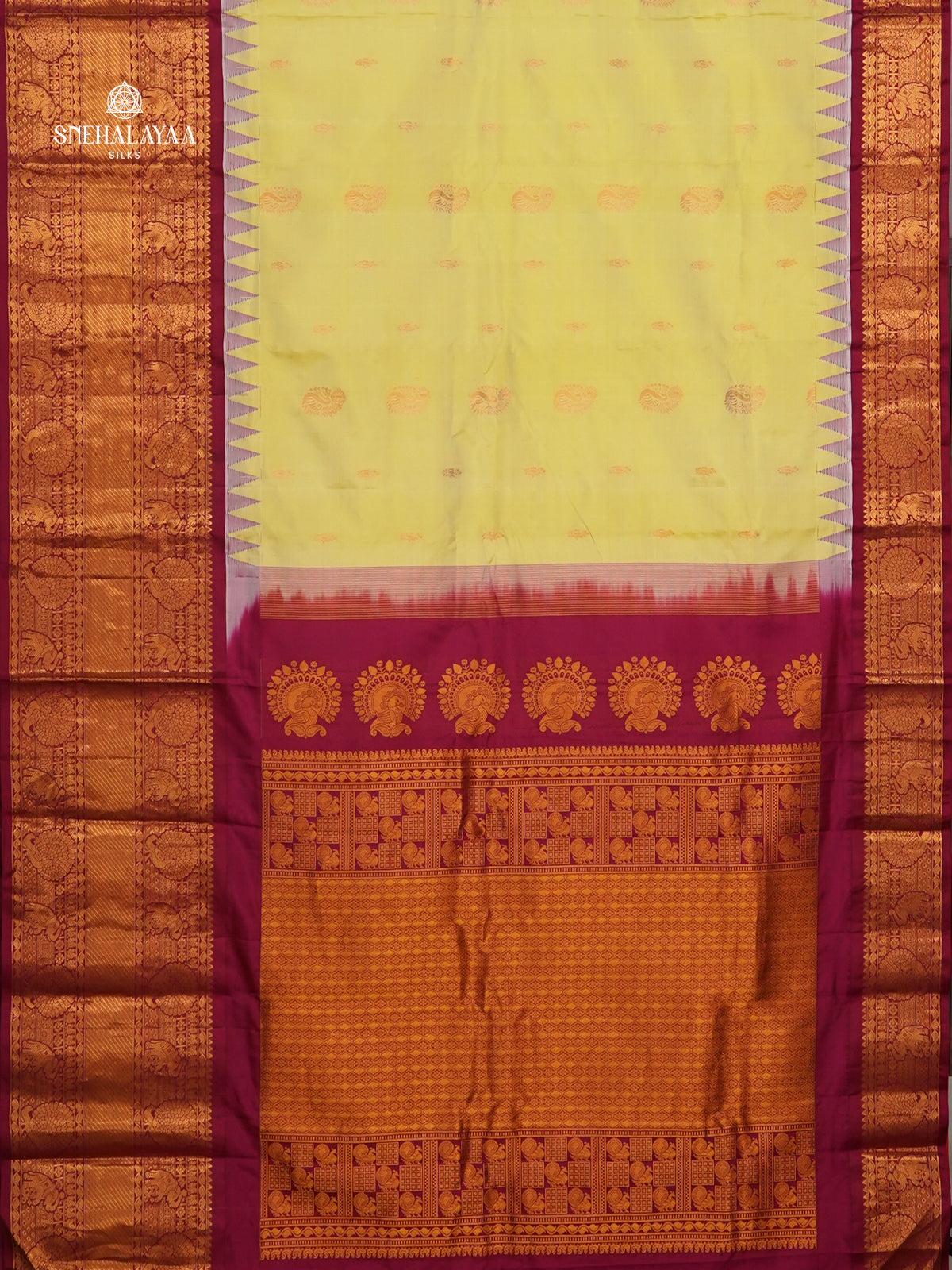 Lemon Yellow Gadwal Silk Saree