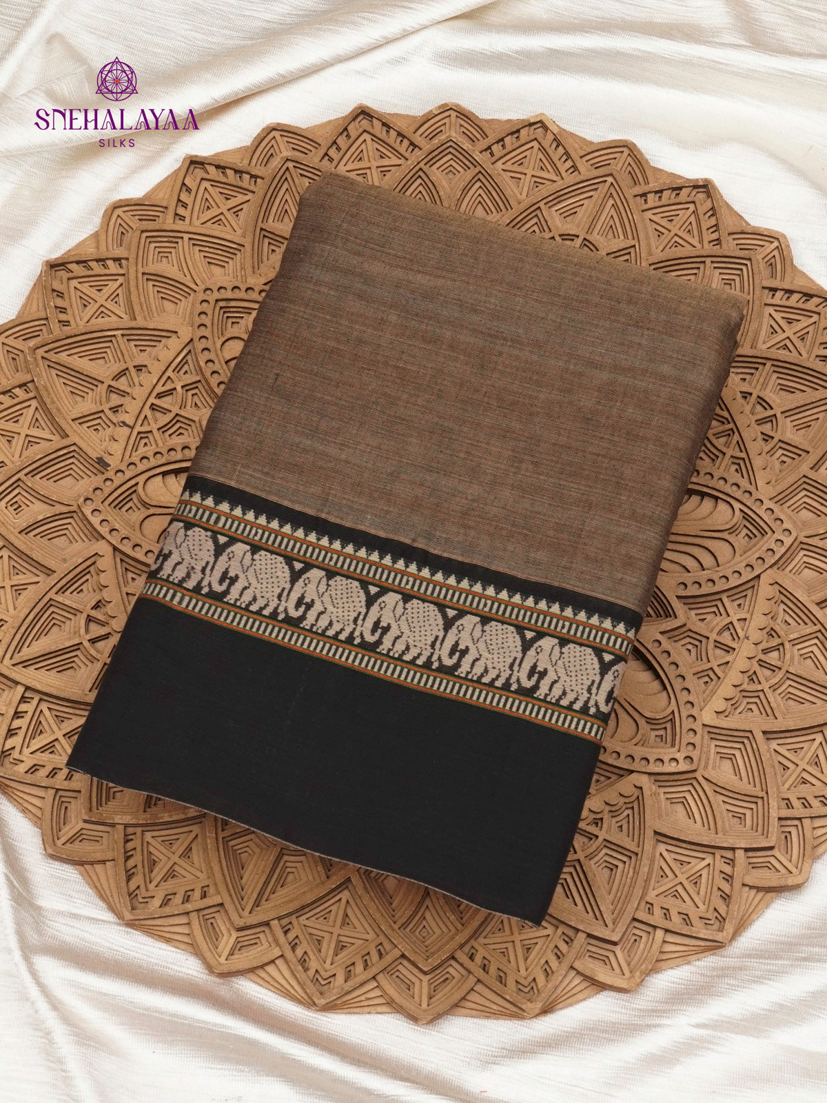 Taupe Brown Narayanpet Cotton Saree without Blouse