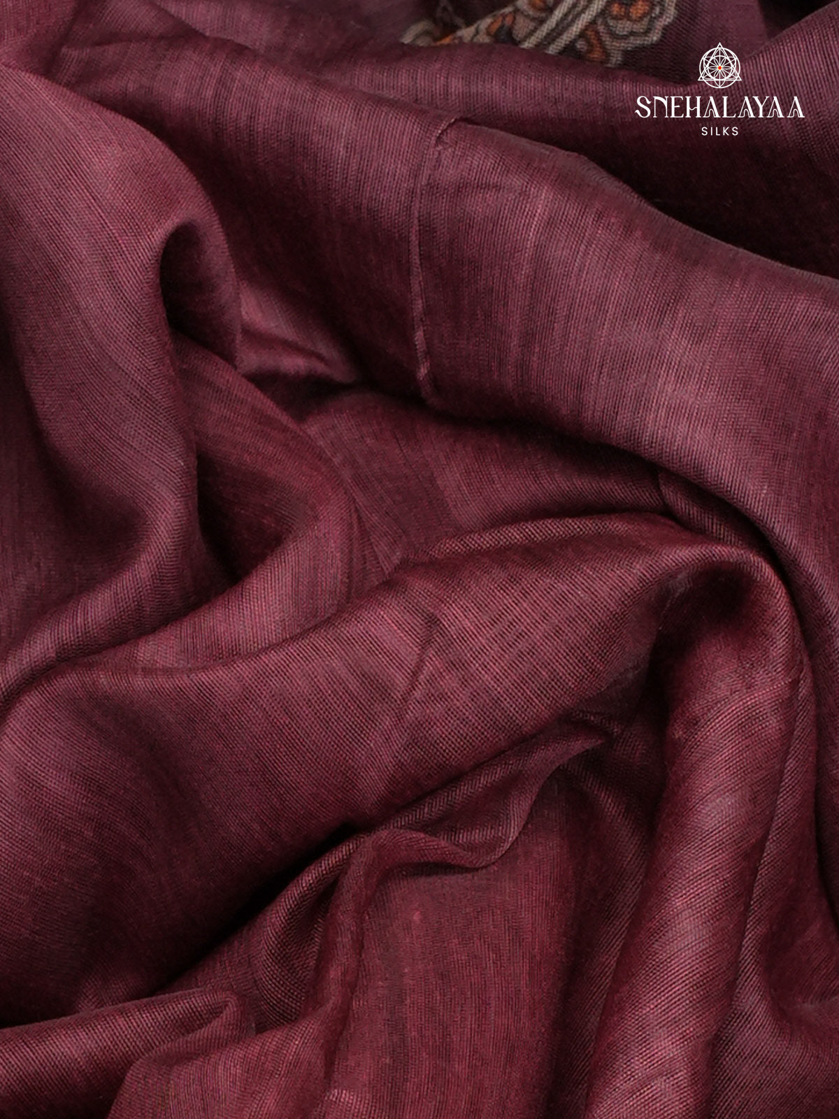 Maroon Printed Linen Saree