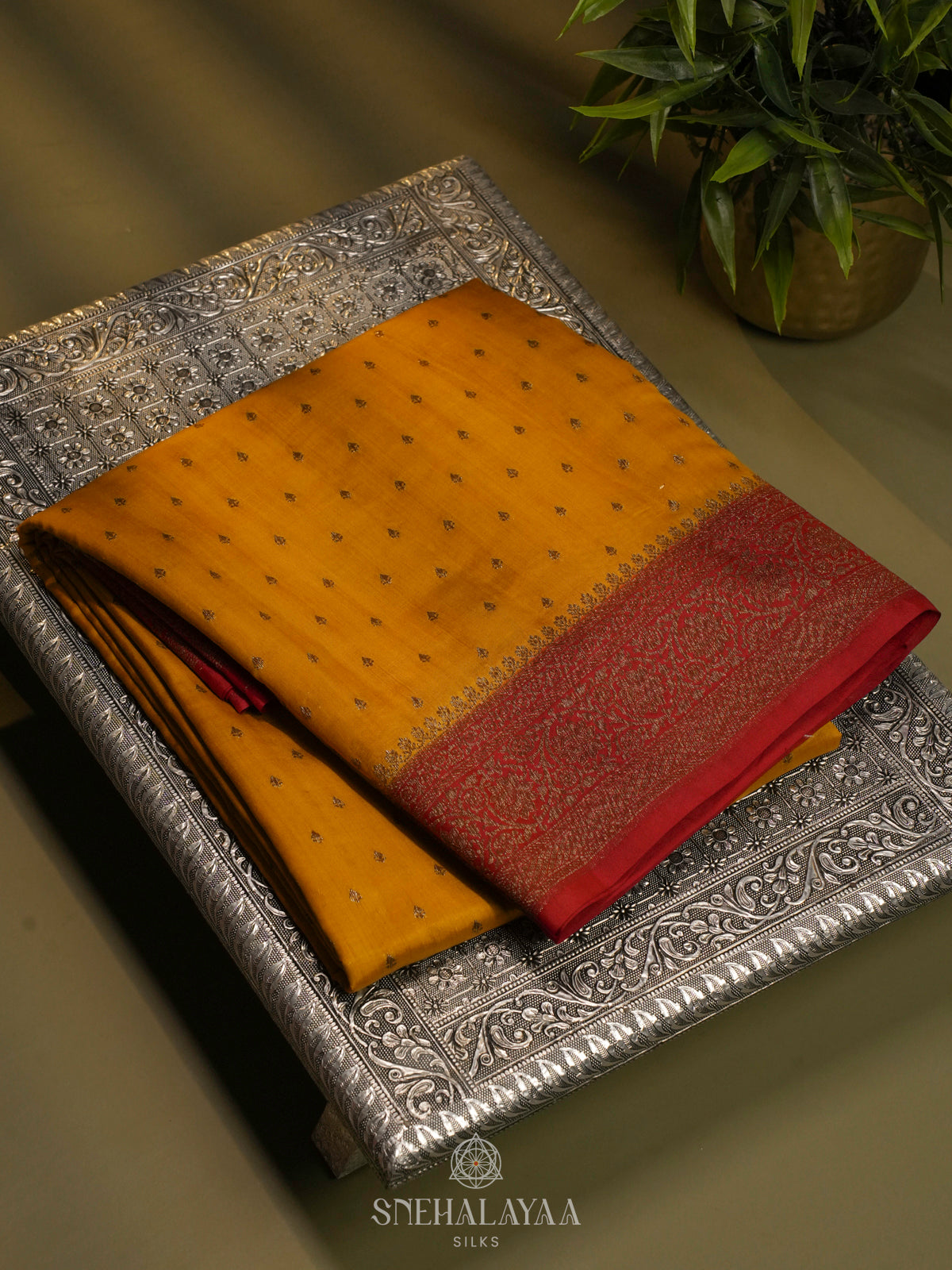 Orange Banaras Raw Silk Saree